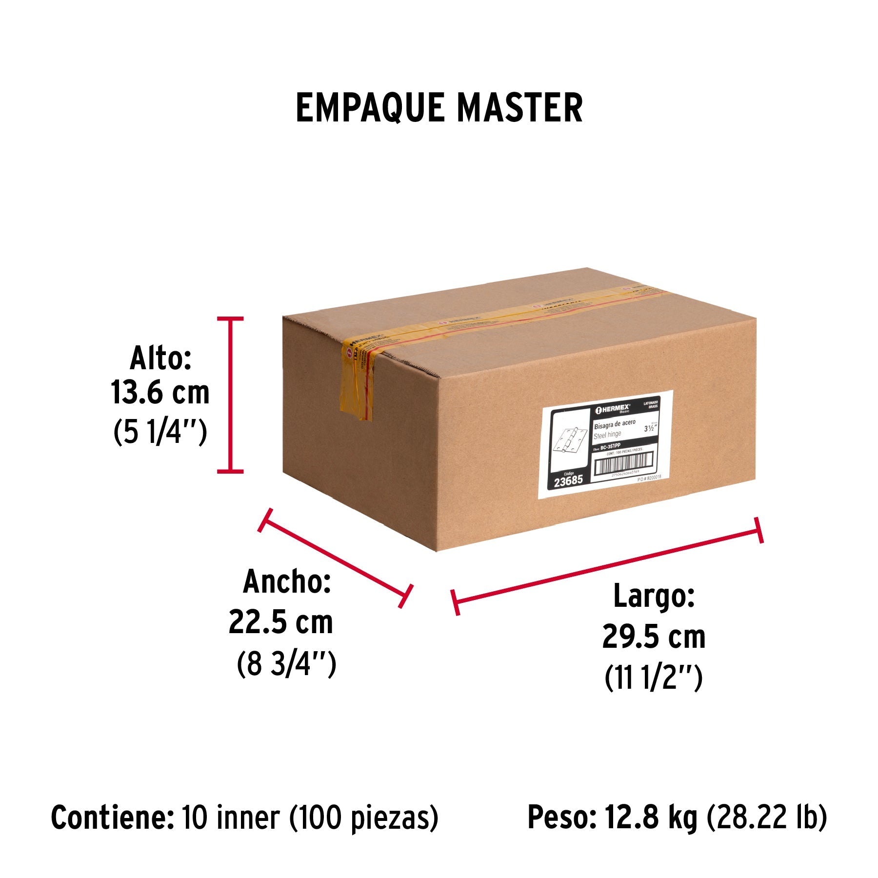 Bisagra cuadrada 3-1/2",latonado, cabeza plana, HERMEX BASIC - Empaque
