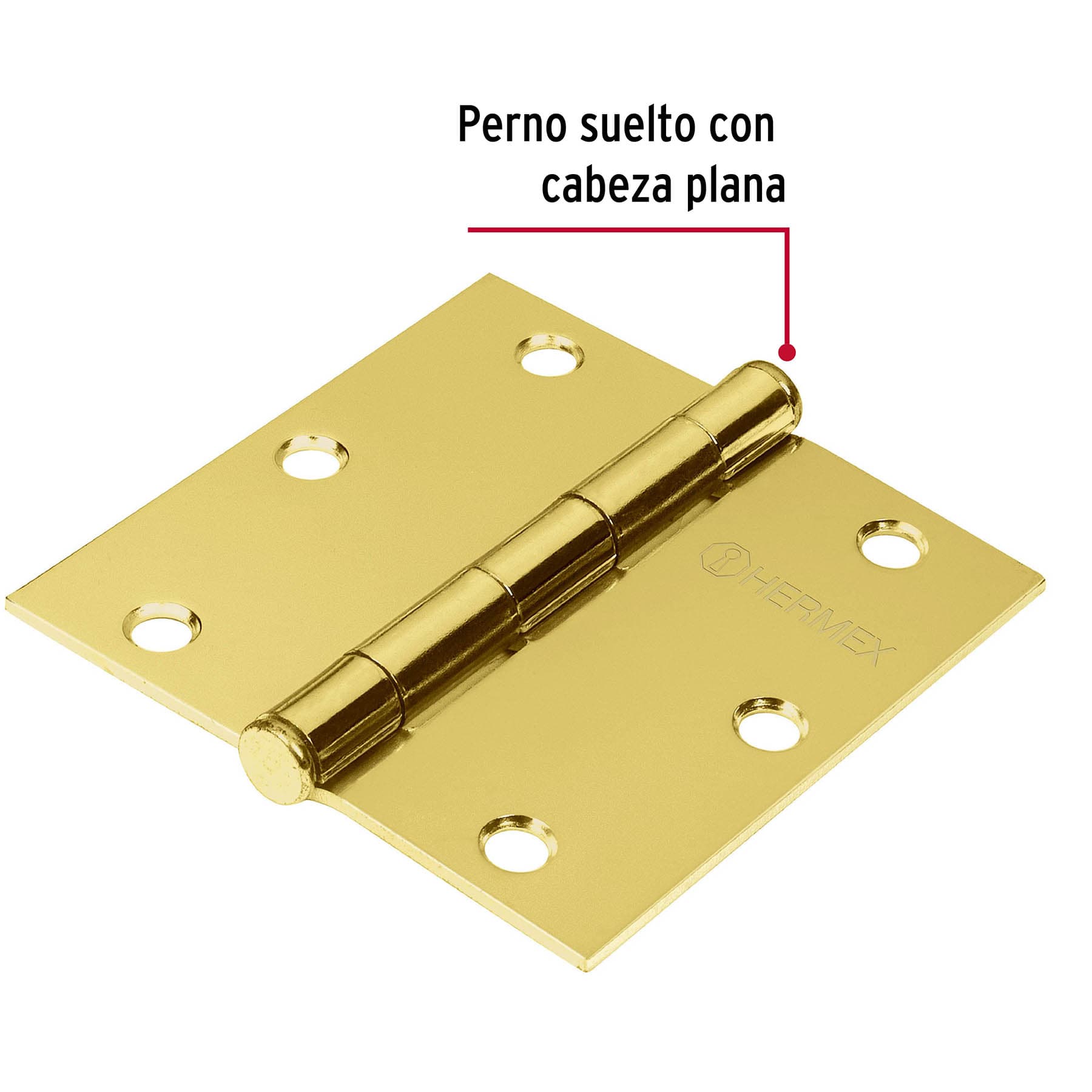 Bisagra cuadrada 3-1/2", latonado, cabeza plana, HERMEX