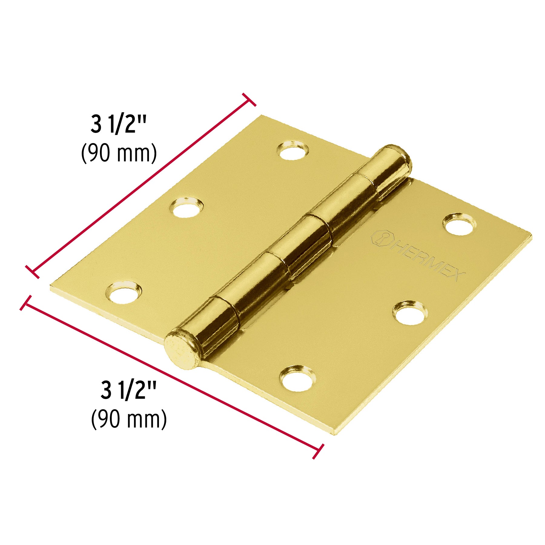 Bisagra cuadrada 3-1/2", latonado, cabeza plana, HERMEX