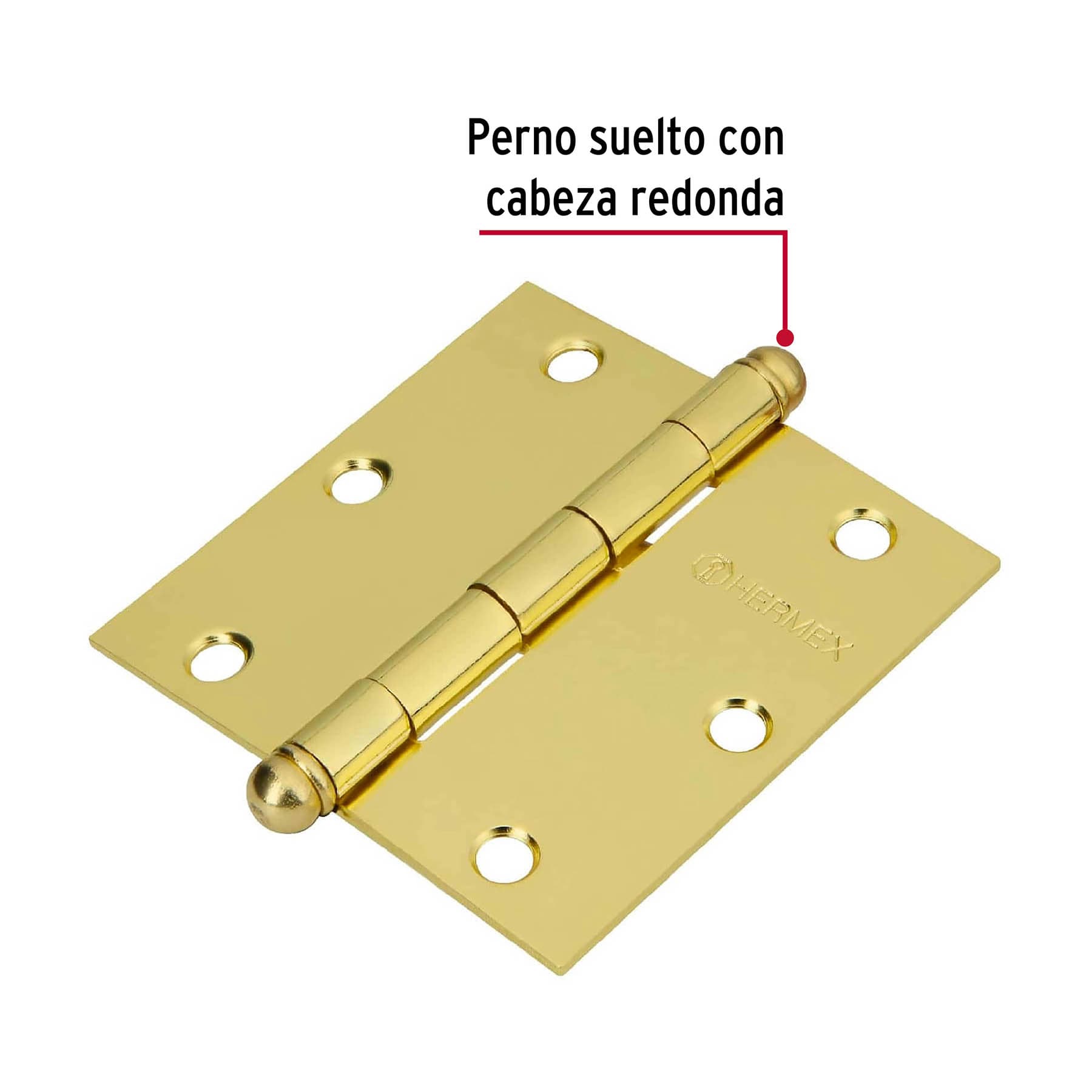 Bolsa 2 bisagras cuadradas 3-1/2" latonado, cabeza redonda