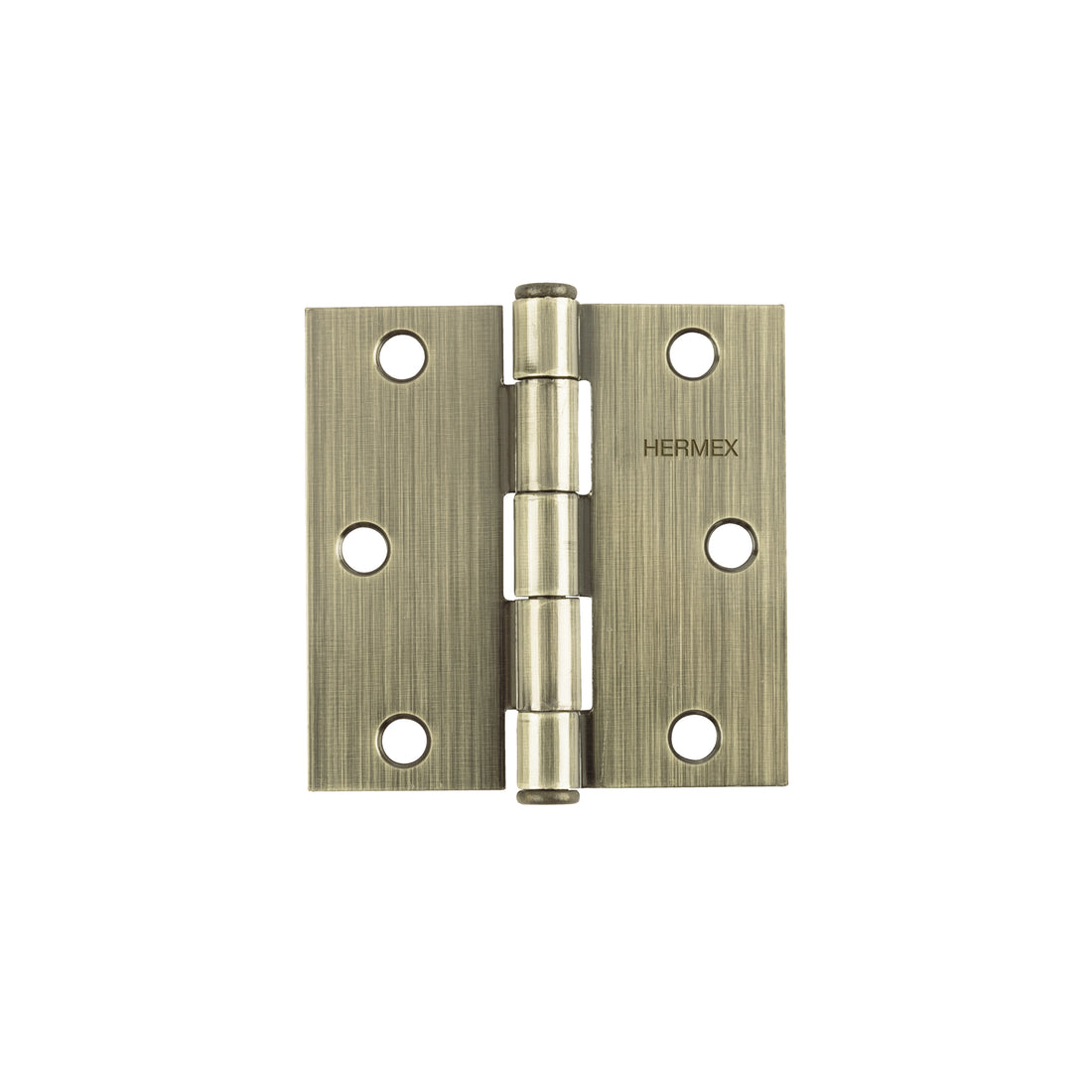 Bisagra cuadrada 3-1/2", latón antiguo, cabeza plana, HERMEX