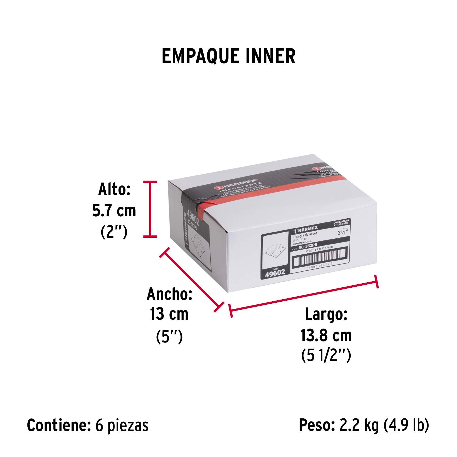 Bolsa 2 bisagras cuadradas 3-1/2"latón antiguo, cabeza plana - Empaque