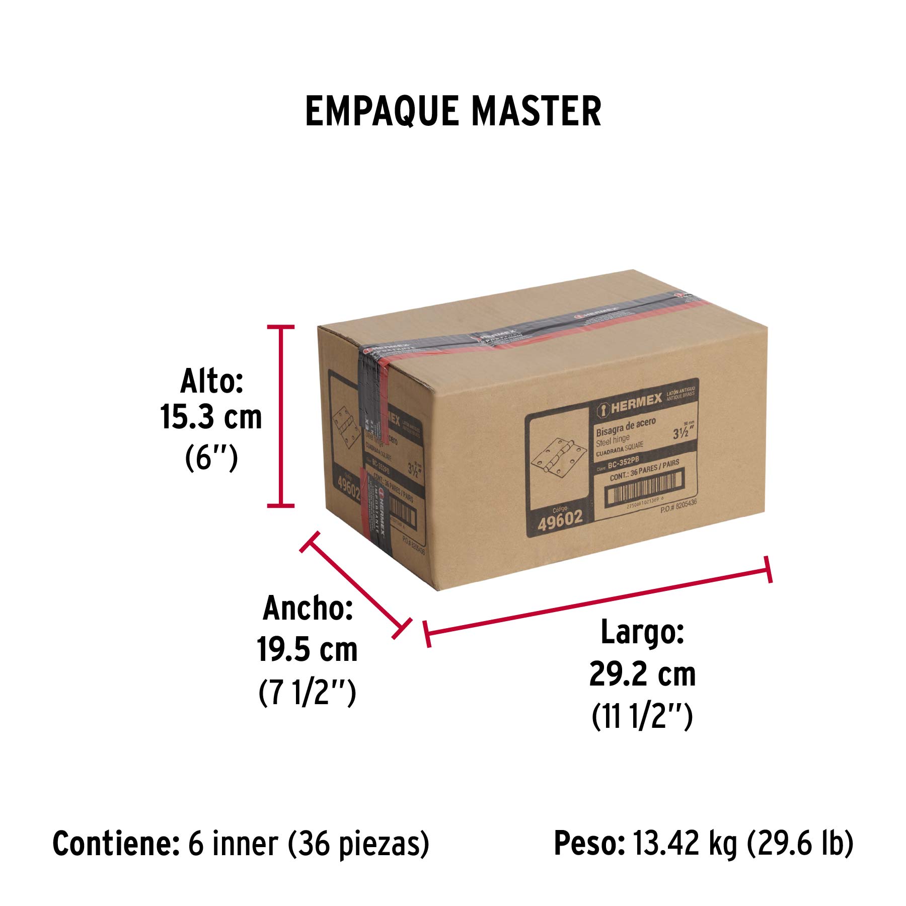 Bolsa 2 bisagras cuadradas 3-1/2"latón antiguo, cabeza plana - Empaque