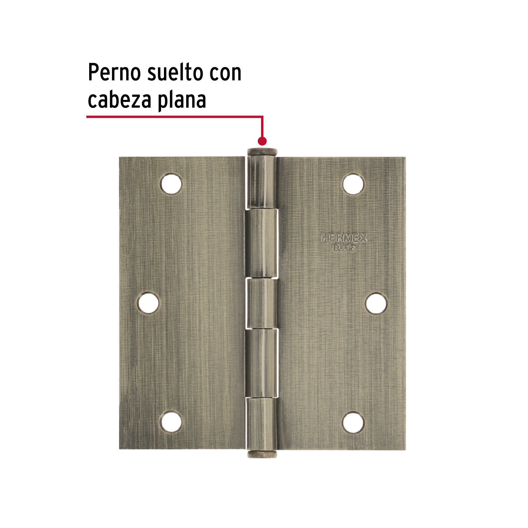 Bisagra cuadrada 3-1/2", latón antiguo, cabeza plana, BASIC