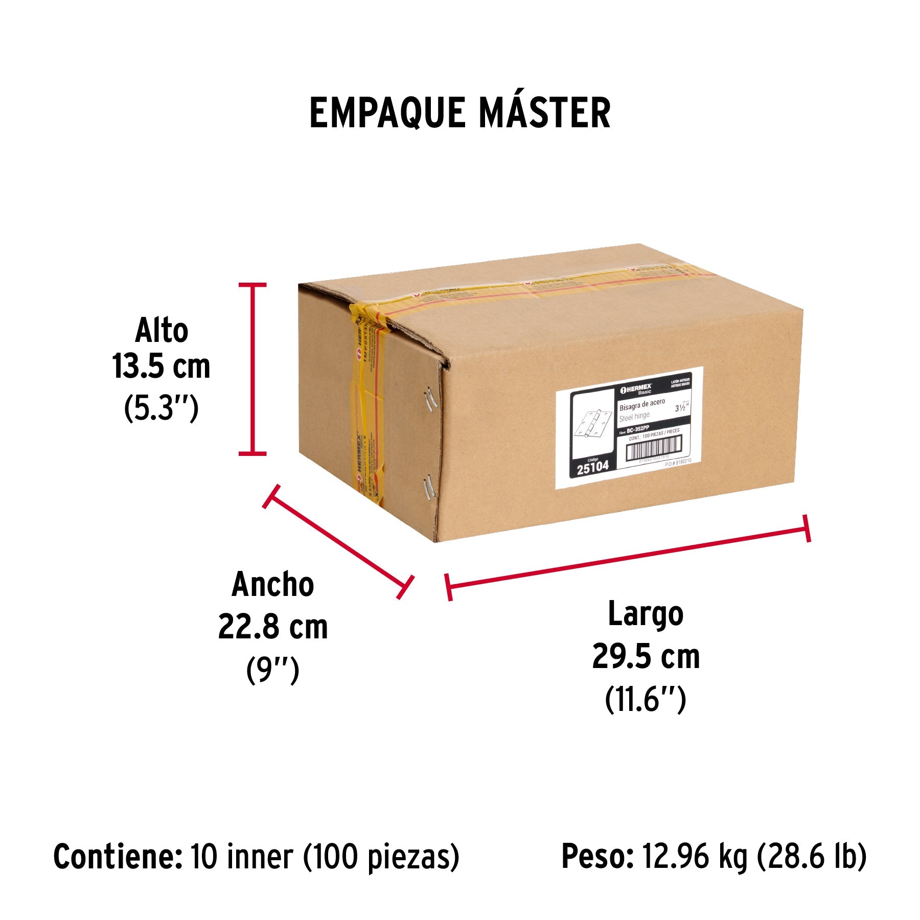 Bisagra cuadrada 3-1/2", latón antiguo, cabeza plana, BASIC - Empaque