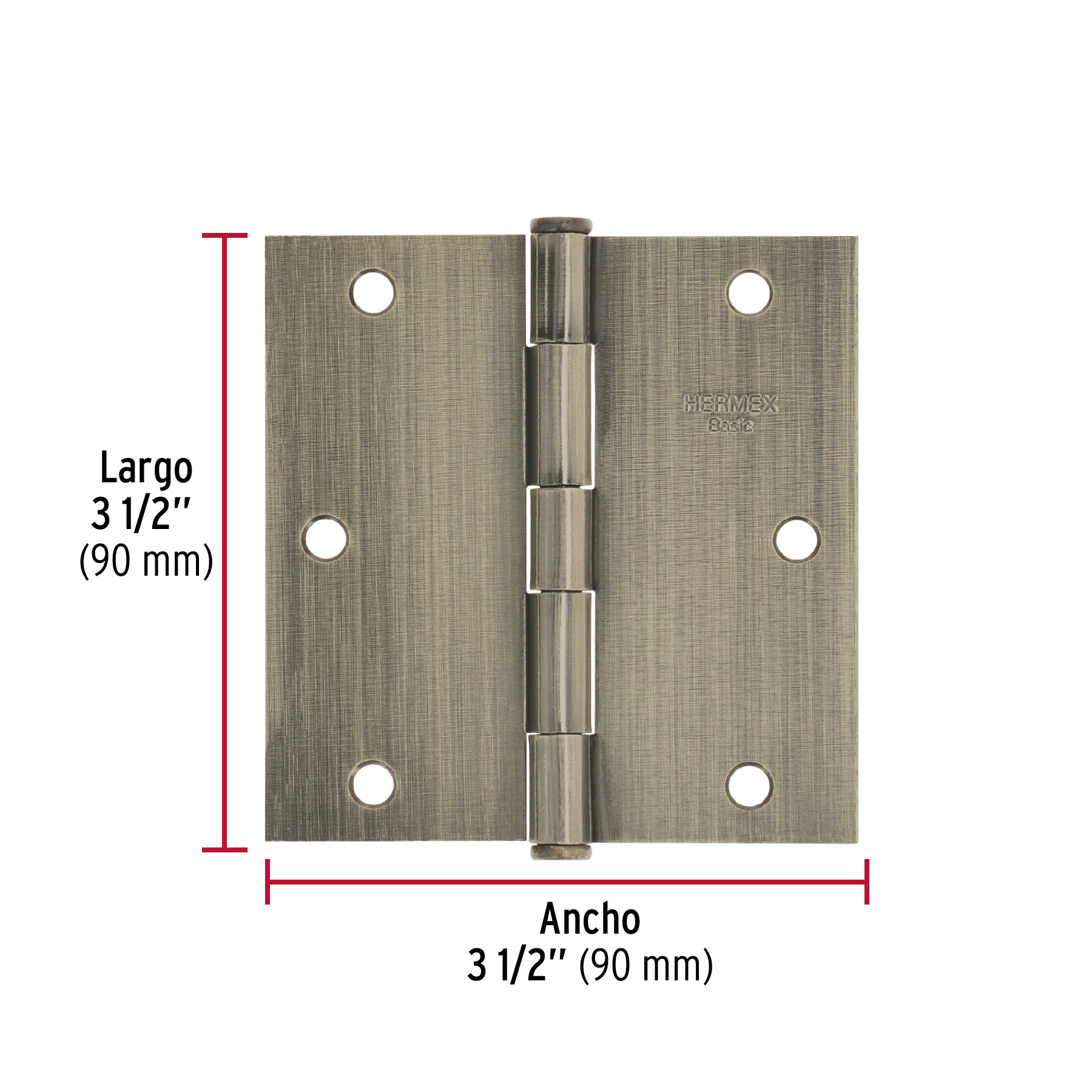 Bisagra cuadrada 3-1/2", latón antiguo, cabeza plana, BASIC