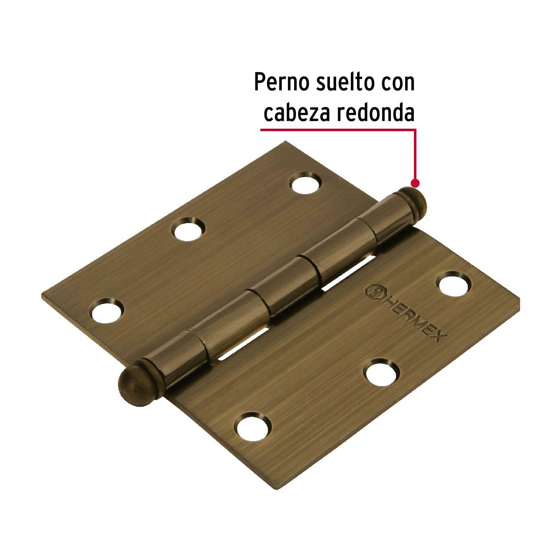 Bisagra cuadrada 3-1/2", latón antiguo, cabeza redonda