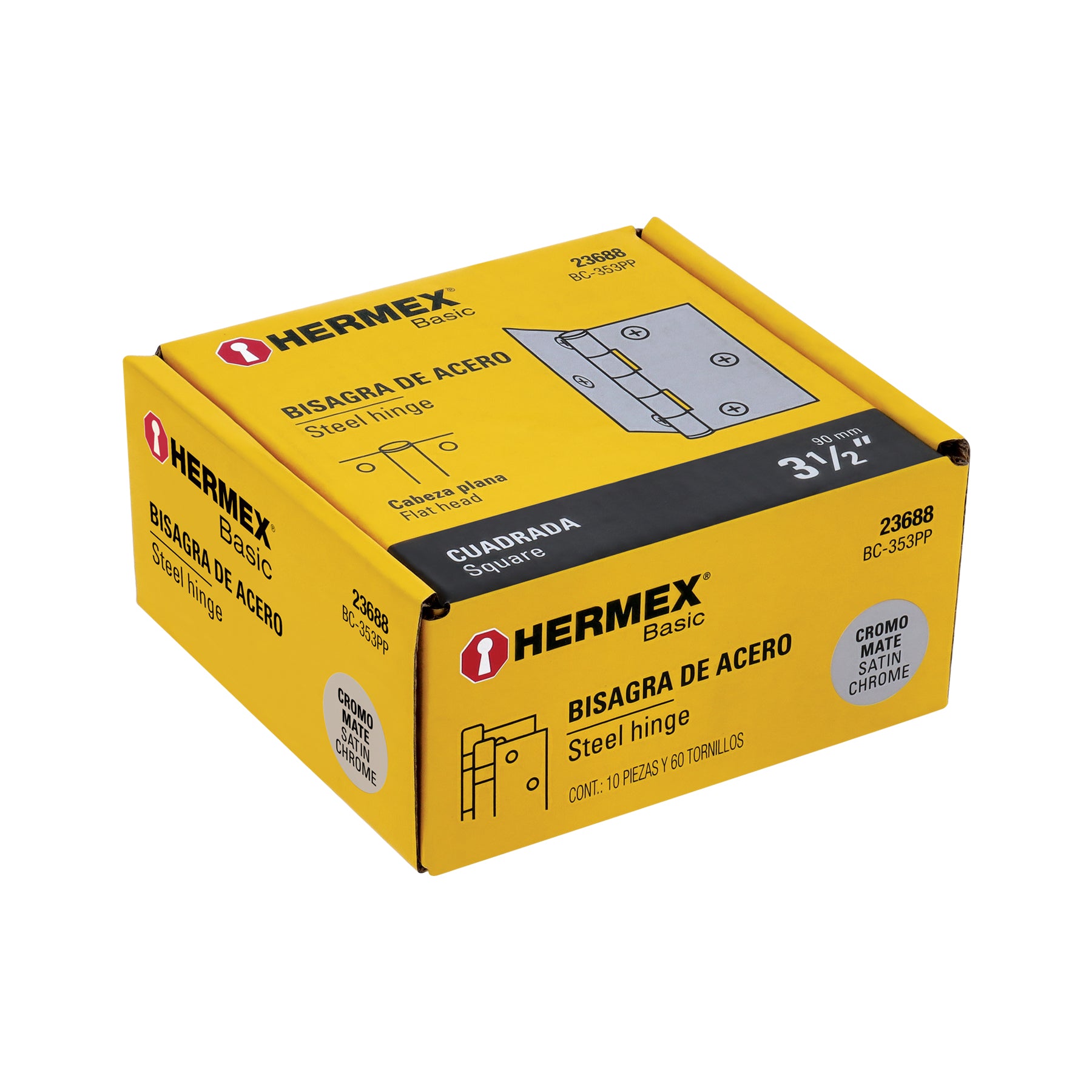 Bisagra cuadrada 3-1/2", satinado, cabeza plana, BASIC