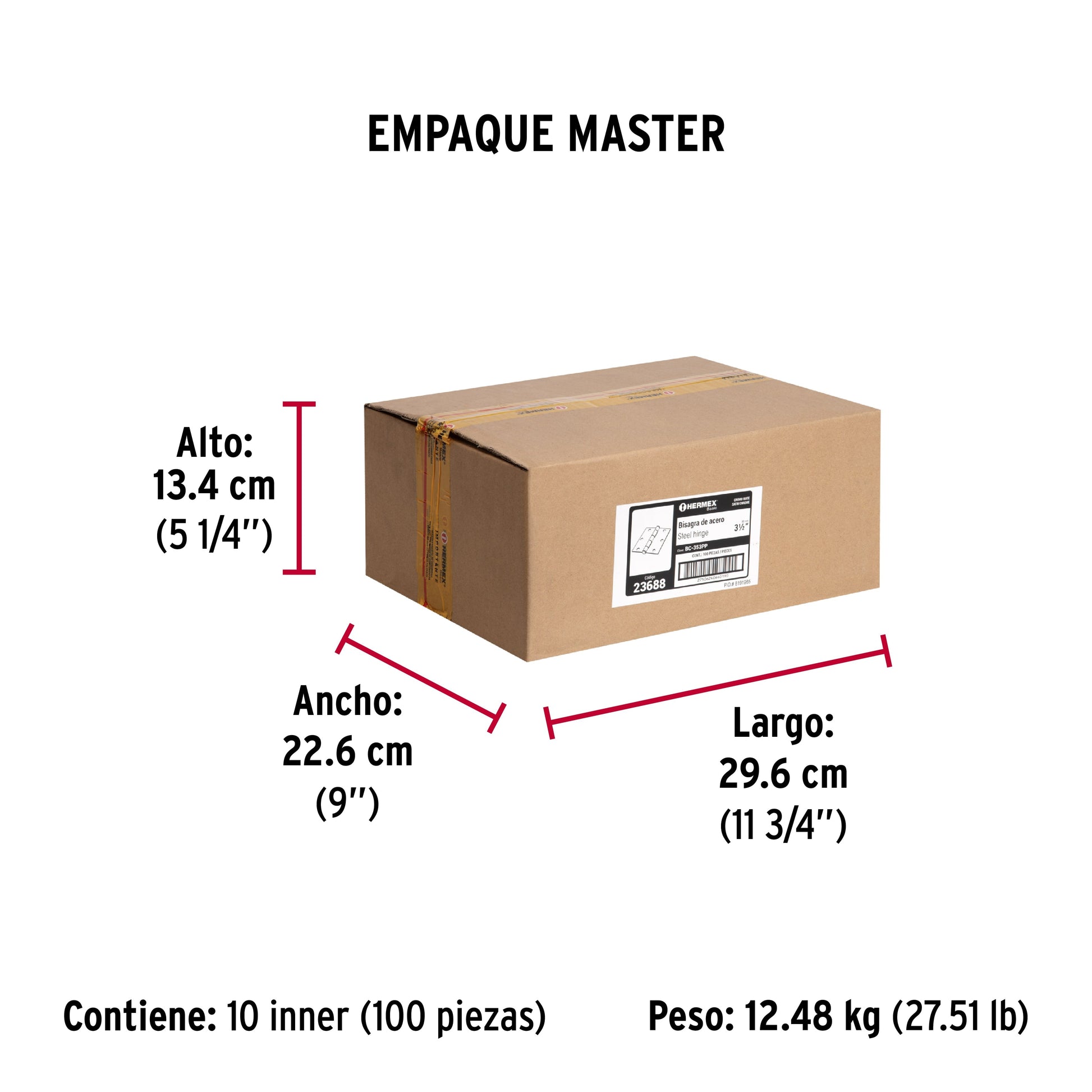 Bisagra cuadrada 3-1/2", satinado, cabeza plana, BASIC - Empaque