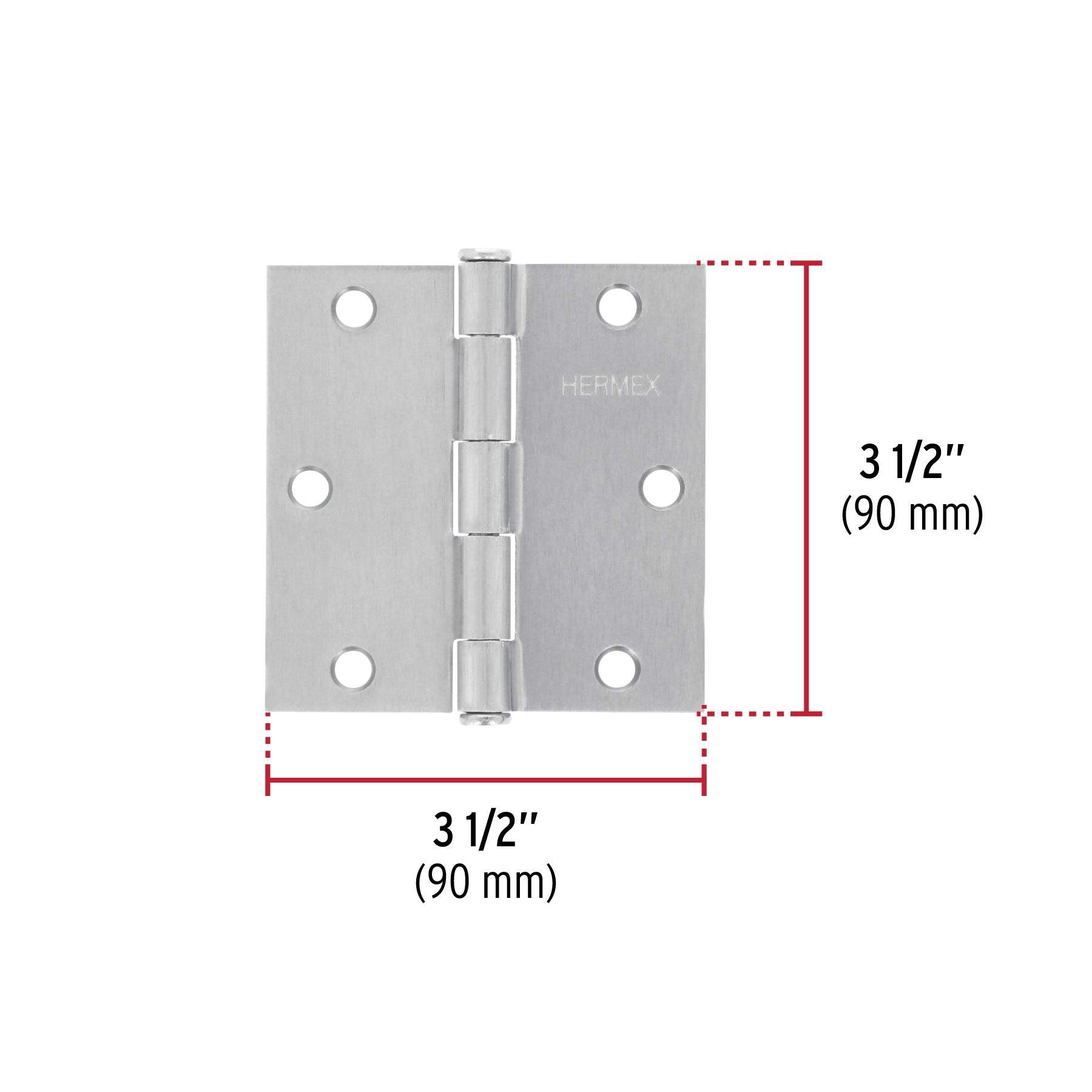 Bisagra cuadrada 3-1/2", satinado, cabeza plana, HERMEX