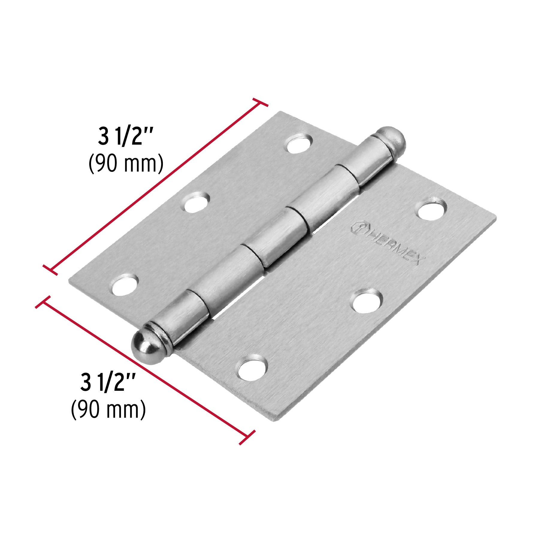 Bisagra cuadrada 3-1/2", satinado, cabeza redonda, HERMEX