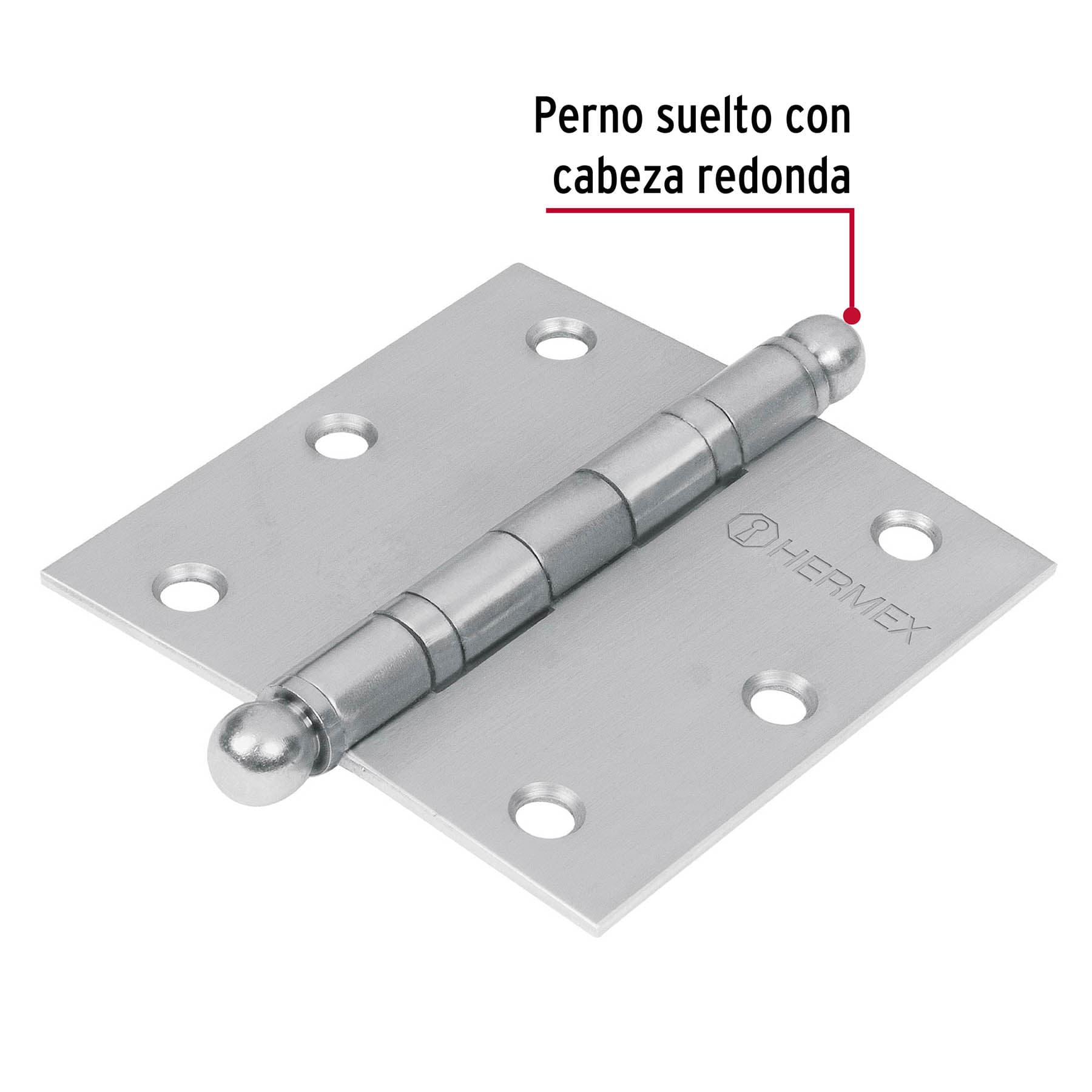 Bisagra cuadrada 3-1/2" acero inox, cabeza redonda, HERMEX