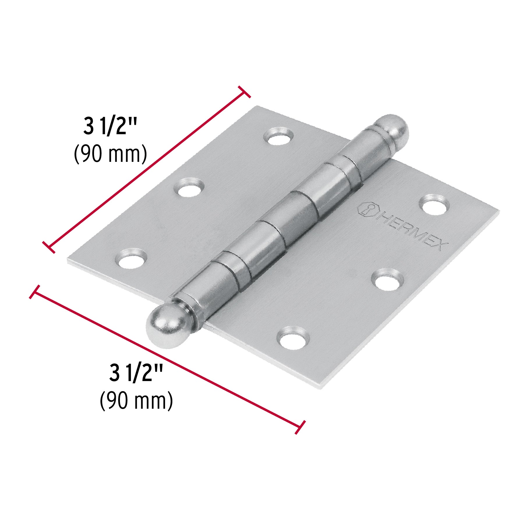 Bisagra cuadrada 3-1/2" acero inox, cabeza redonda, HERMEX