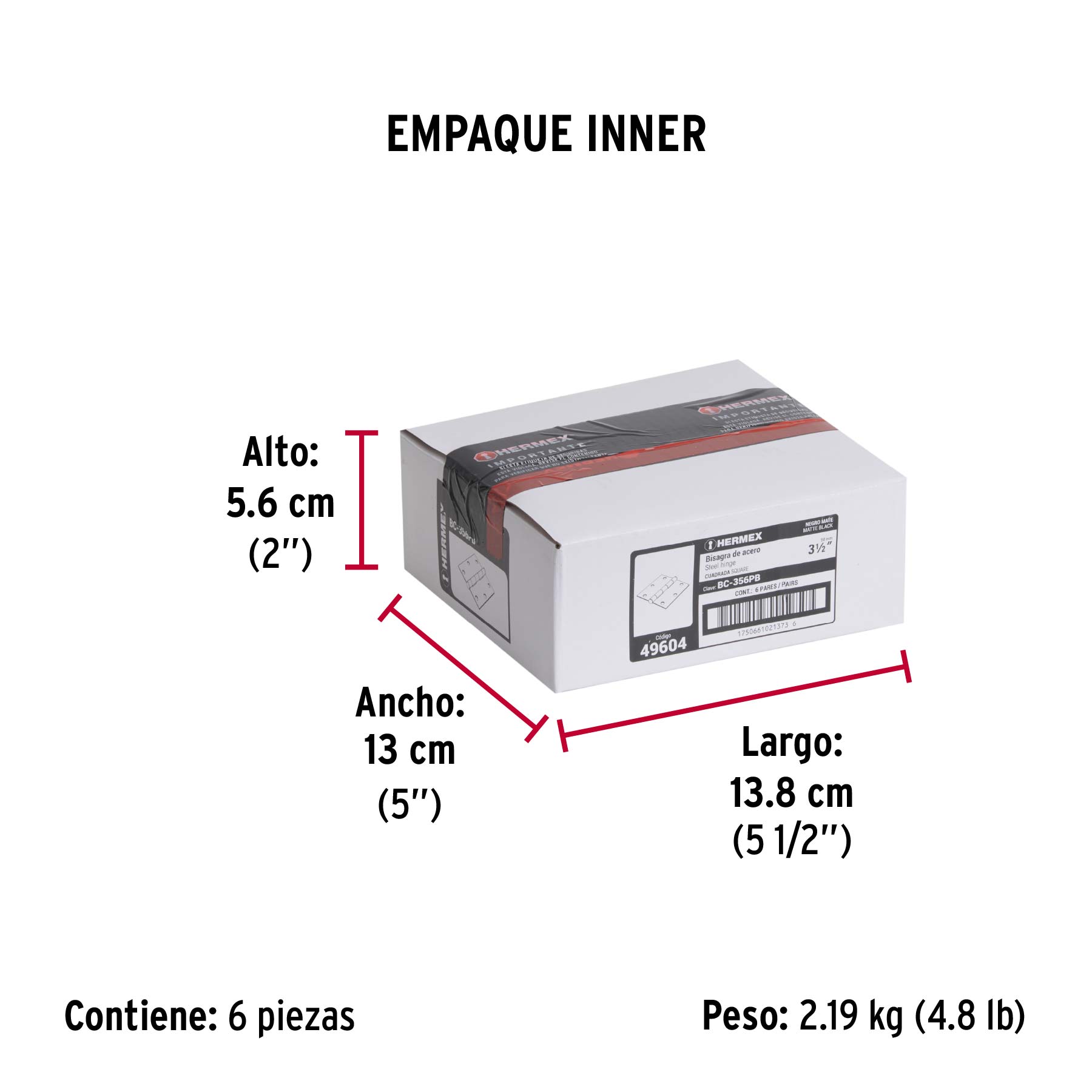 Bolsa 2 bisagras cuadradas 3-1/2" negro, cabeza plana - Empaque