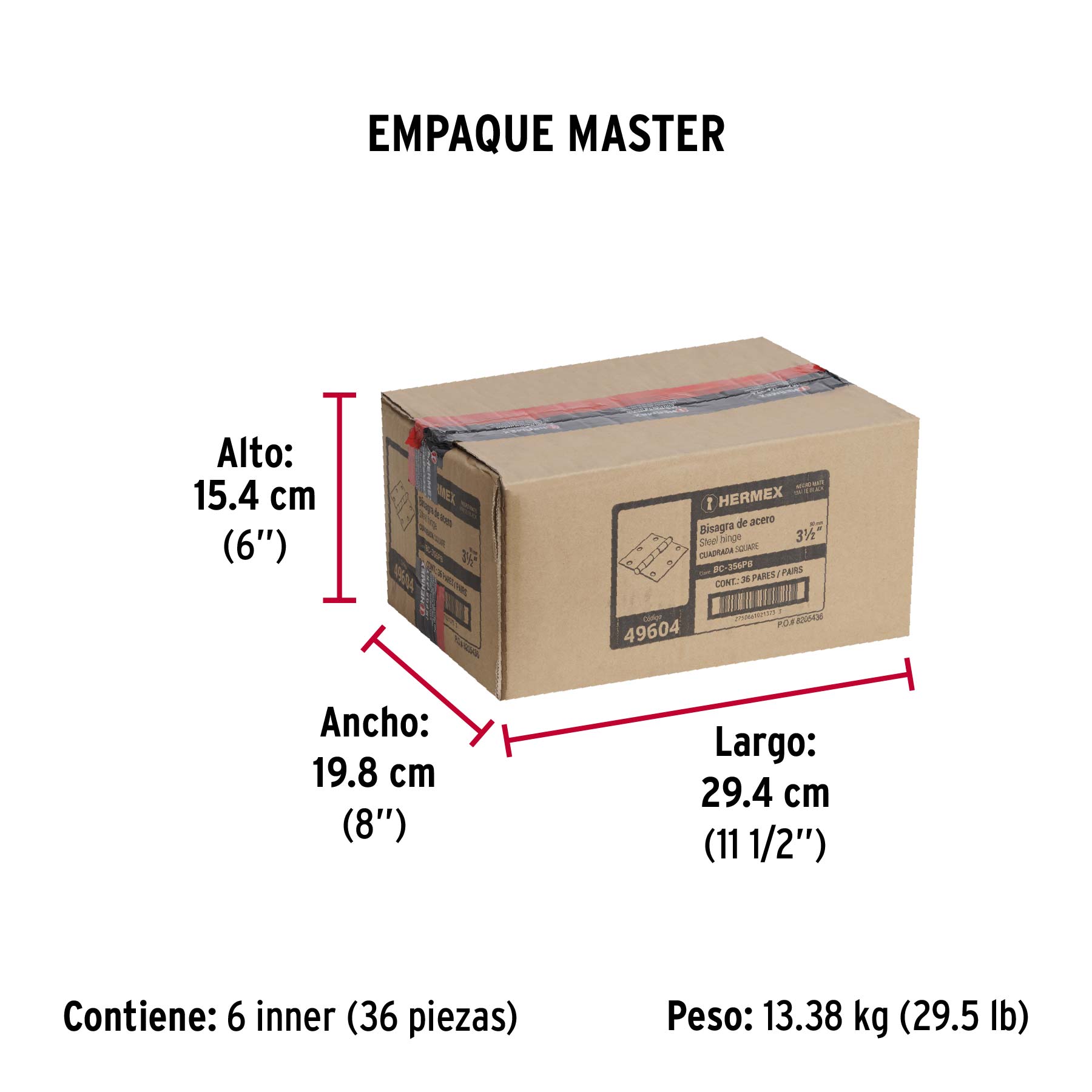 Bolsa 2 bisagras cuadradas 3-1/2" negro, cabeza plana - Empaque