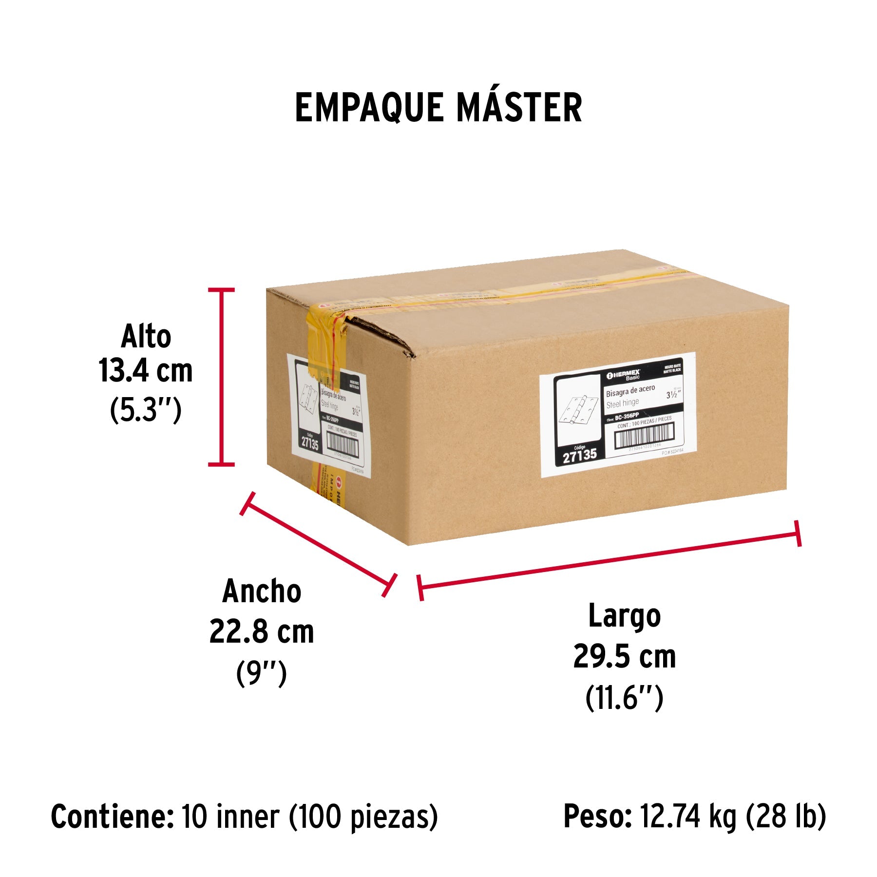 Bisagra cuadrada 3-1/2", negro mate, cabeza plana, BASIC - Empaque