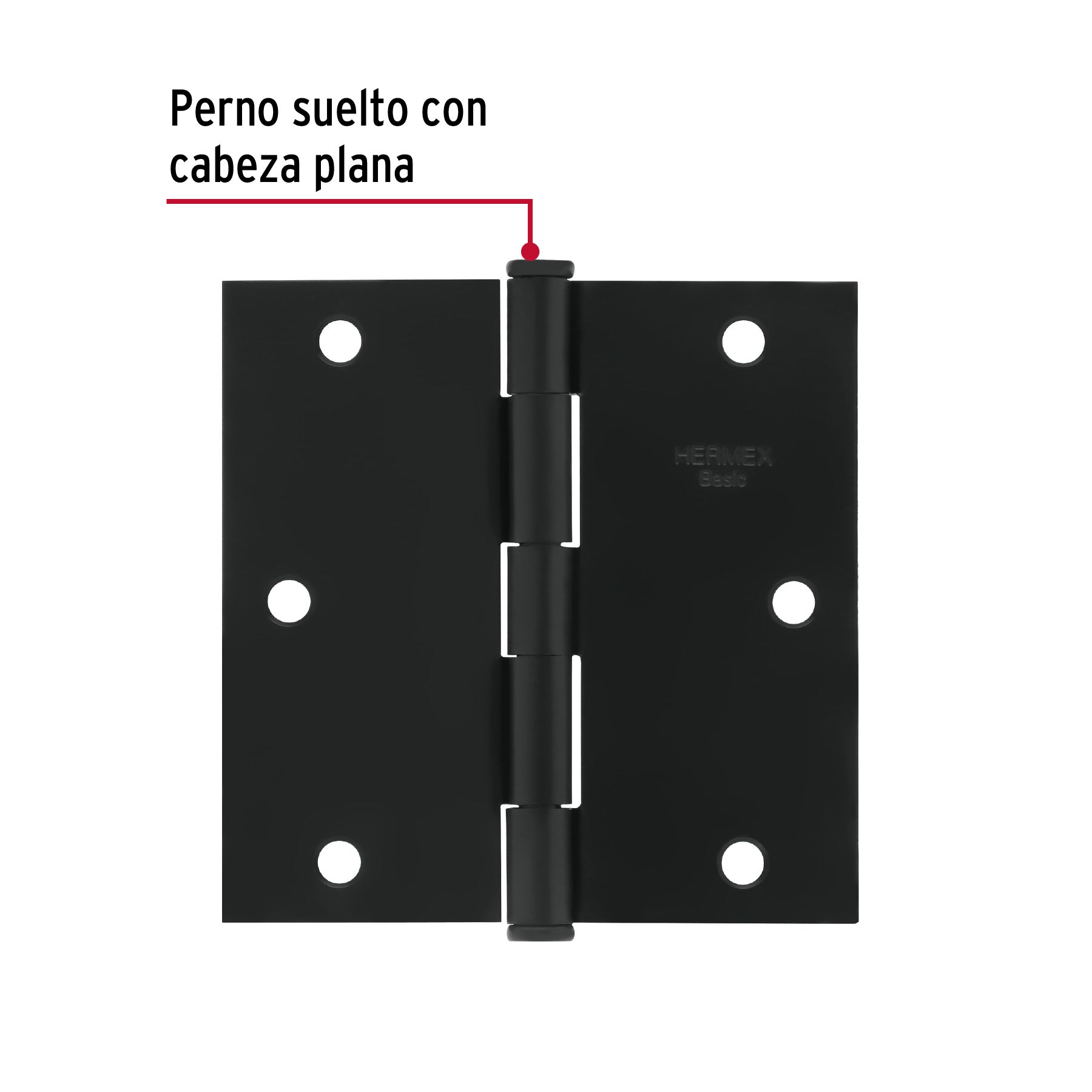 Bisagra cuadrada 3-1/2", negro mate, cabeza plana, BASIC