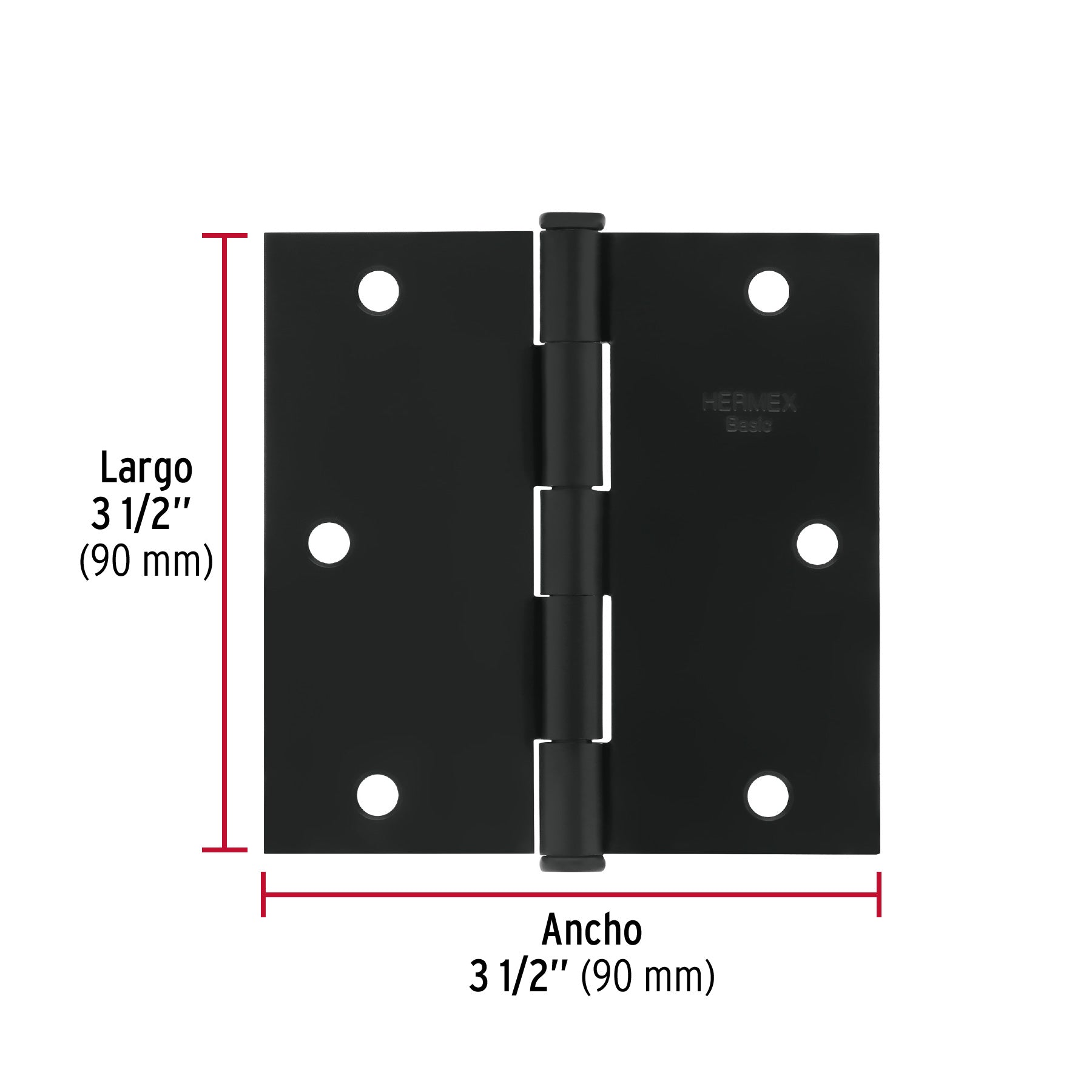 Bisagra cuadrada 3-1/2", negro mate, cabeza plana, BASIC