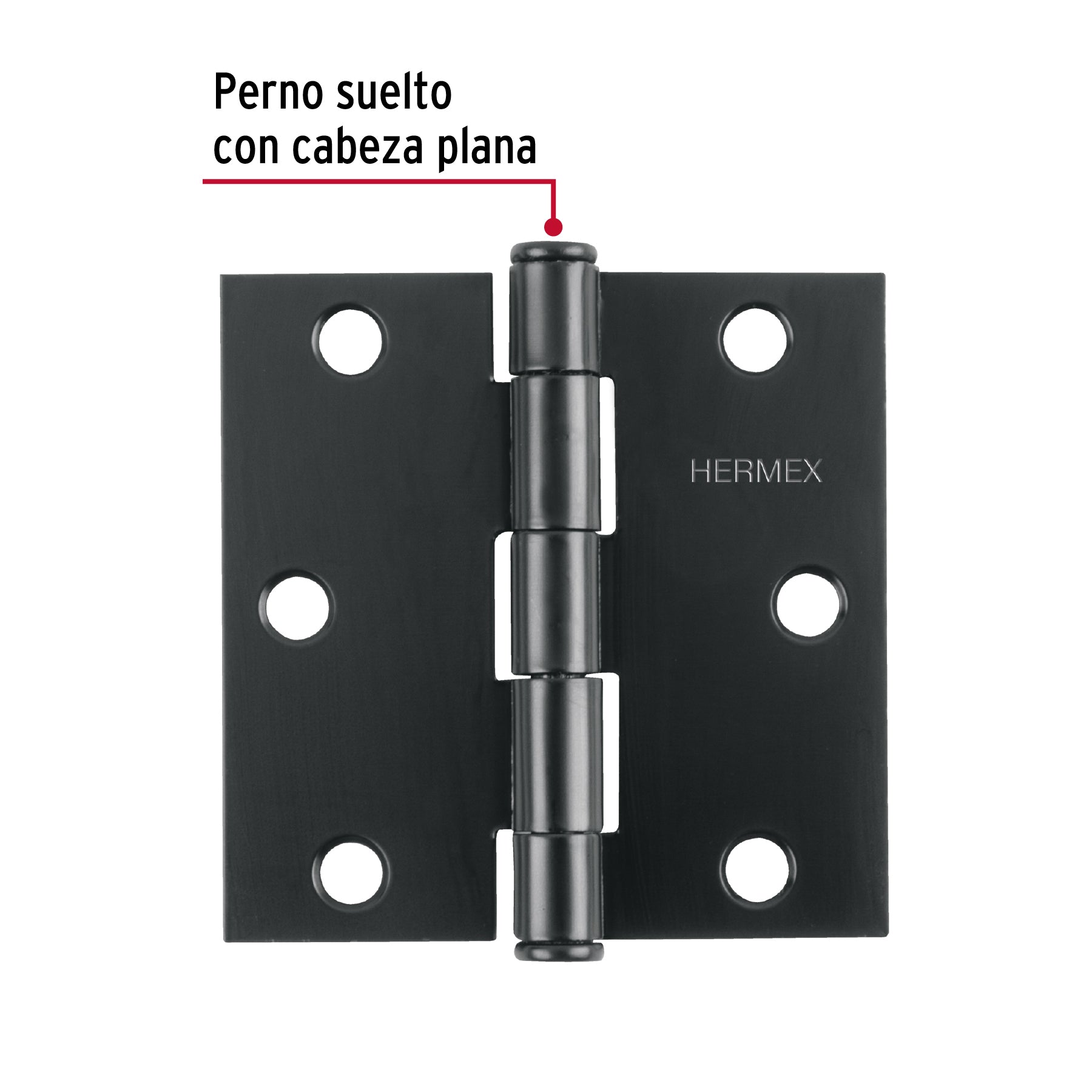 Bisagra cuadrada 3 1/2", negro mate, cabeza plana, HERMEX