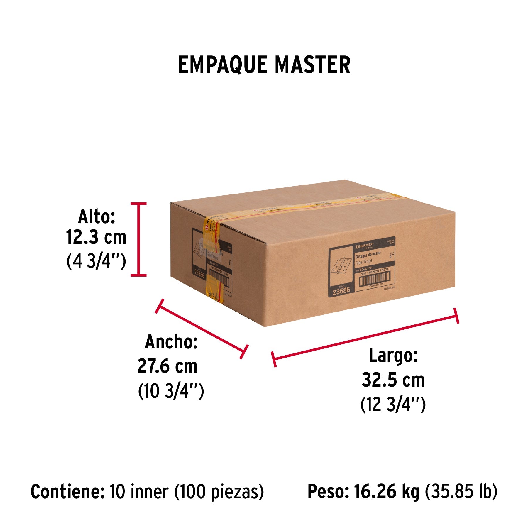 Bisagra cuadrada, 4",latonado, cabeza plana, HERMEX BASIC - Empaque