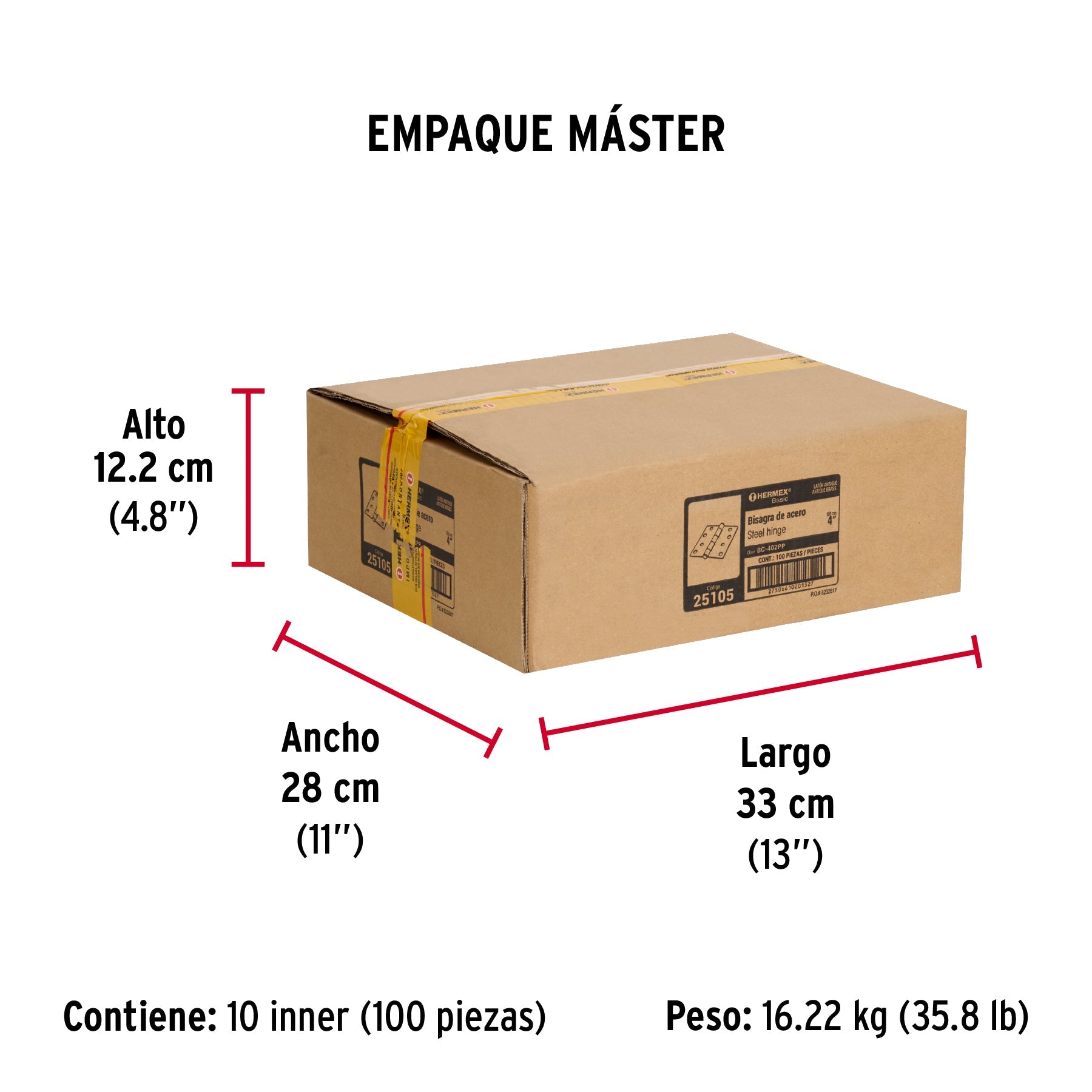 Bisagra cuadrada 4", latón antiguo, cabeza plana, BASIC - Empaque