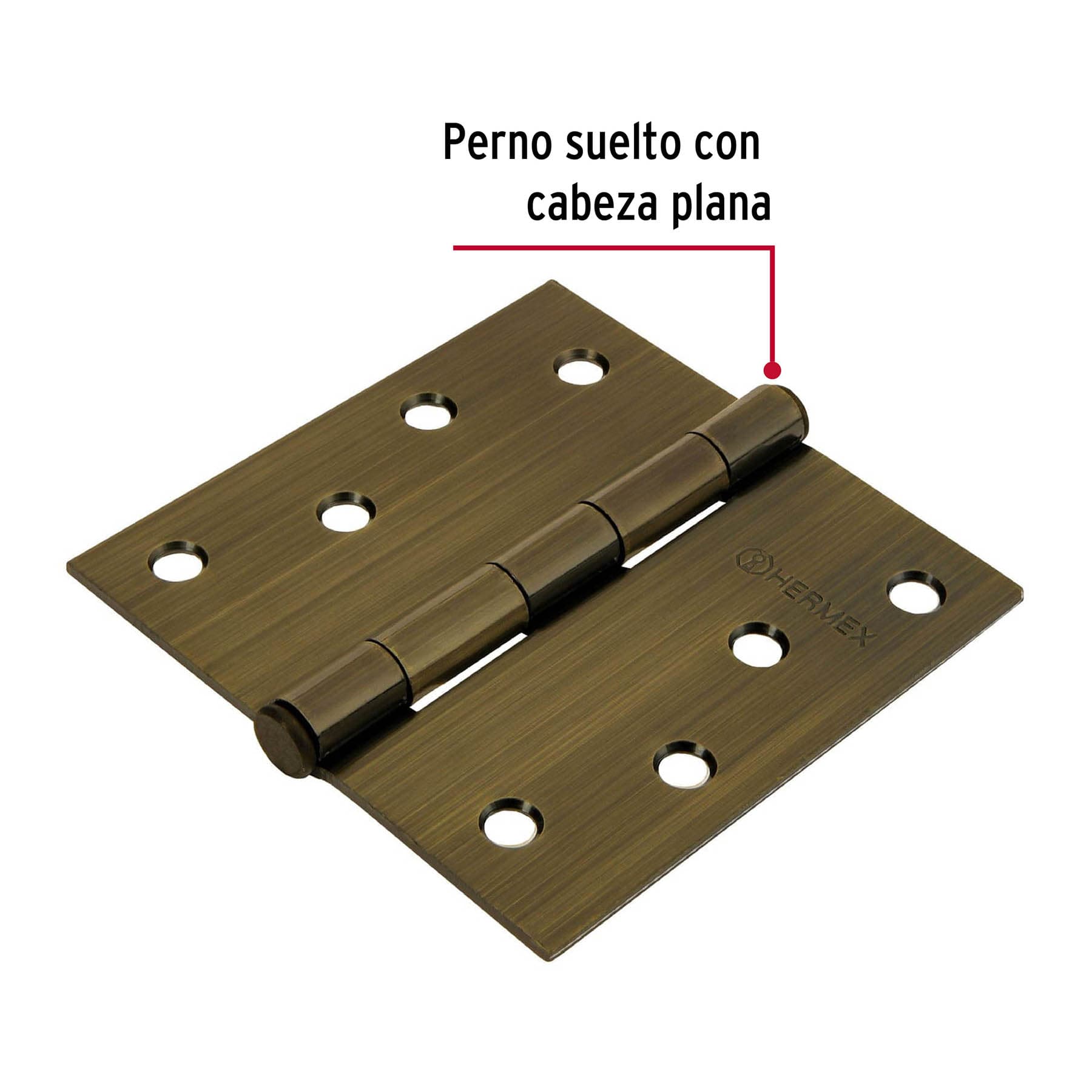Bisagra cuadrada 4", latón antiguo, cabeza plana, HERMEX