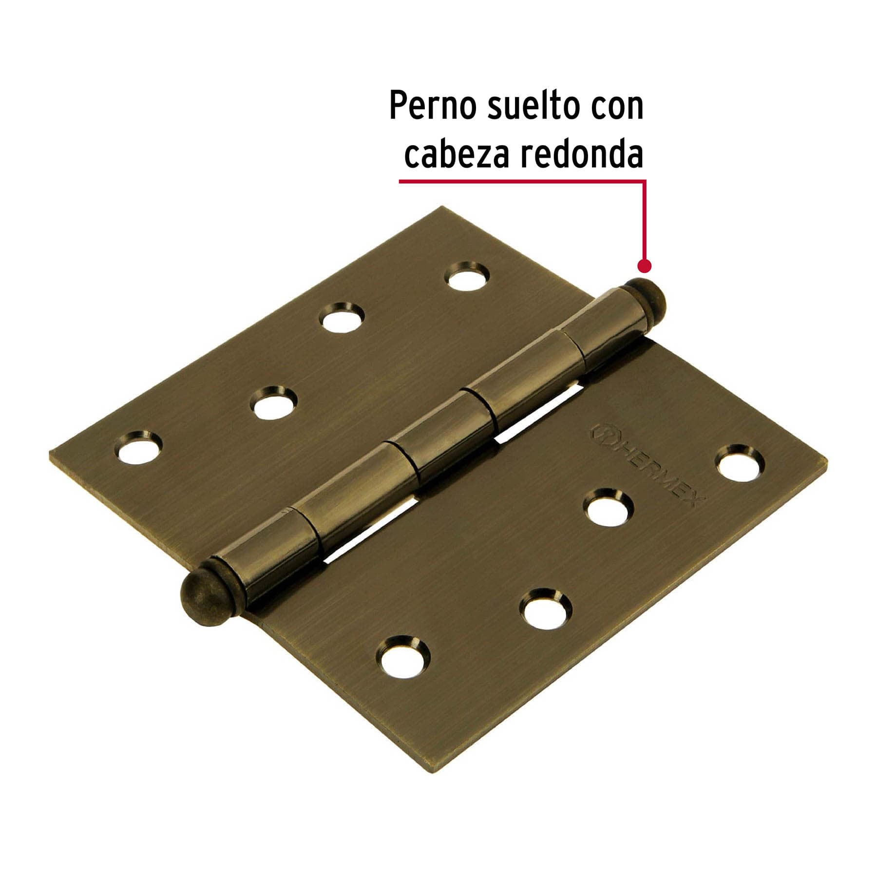 Bisagra cuadrada 4", latón antiguo, cabeza redonda, HERMEX