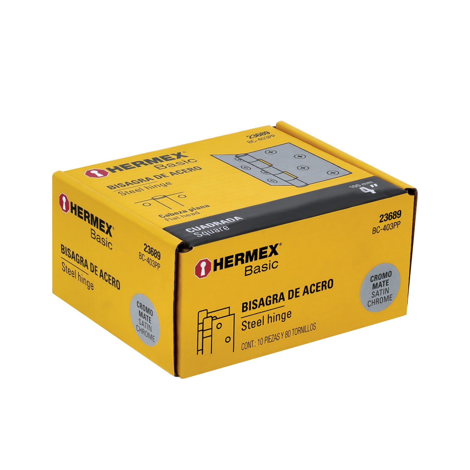 Bisagra cuadrada 4", satinado, cabeza plana, BASIC
