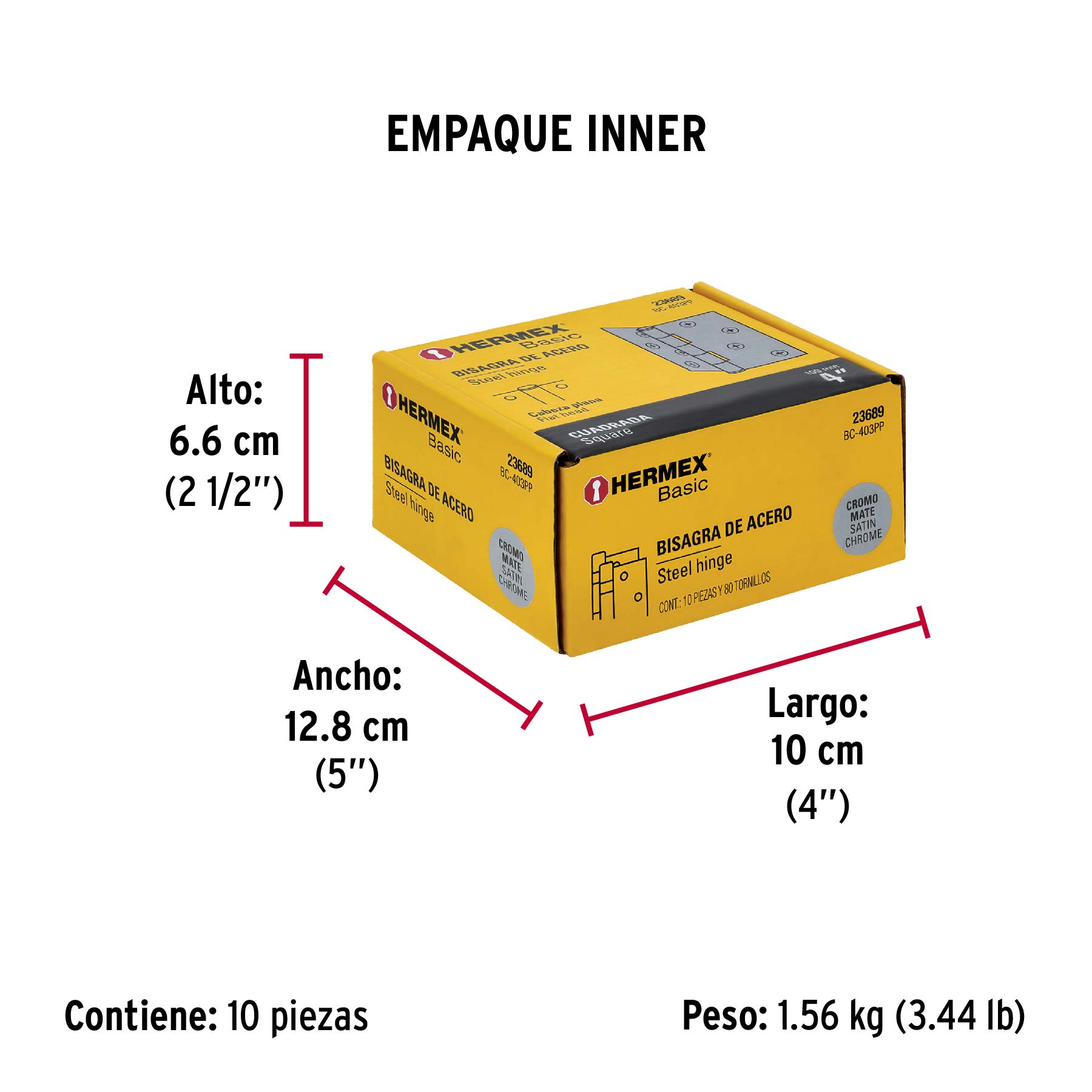 Bisagra cuadrada 4", satinado, cabeza plana, BASIC - Empaque