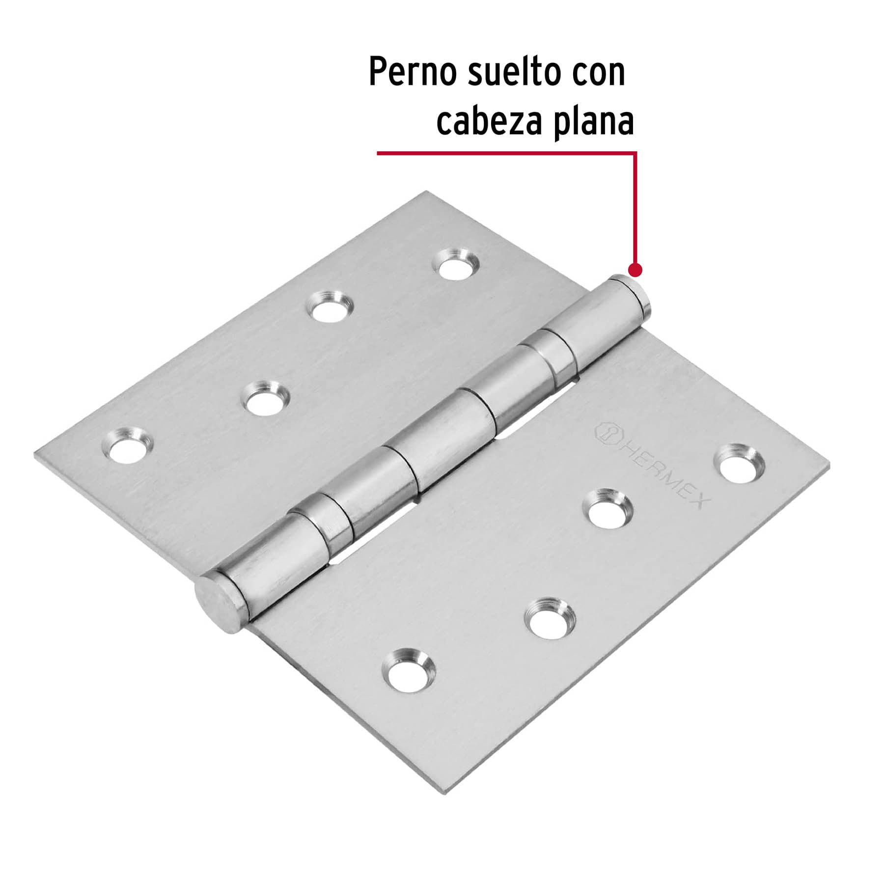Bisagra cuadrada 4" acero inox, cabeza plana, HERMEX