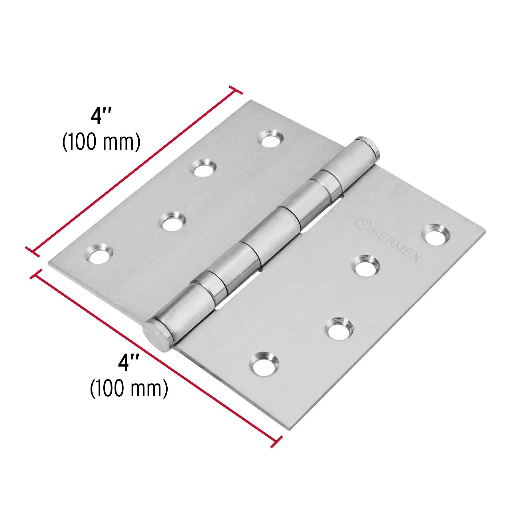 Bisagra cuadrada 4" acero inox, cabeza plana, HERMEX