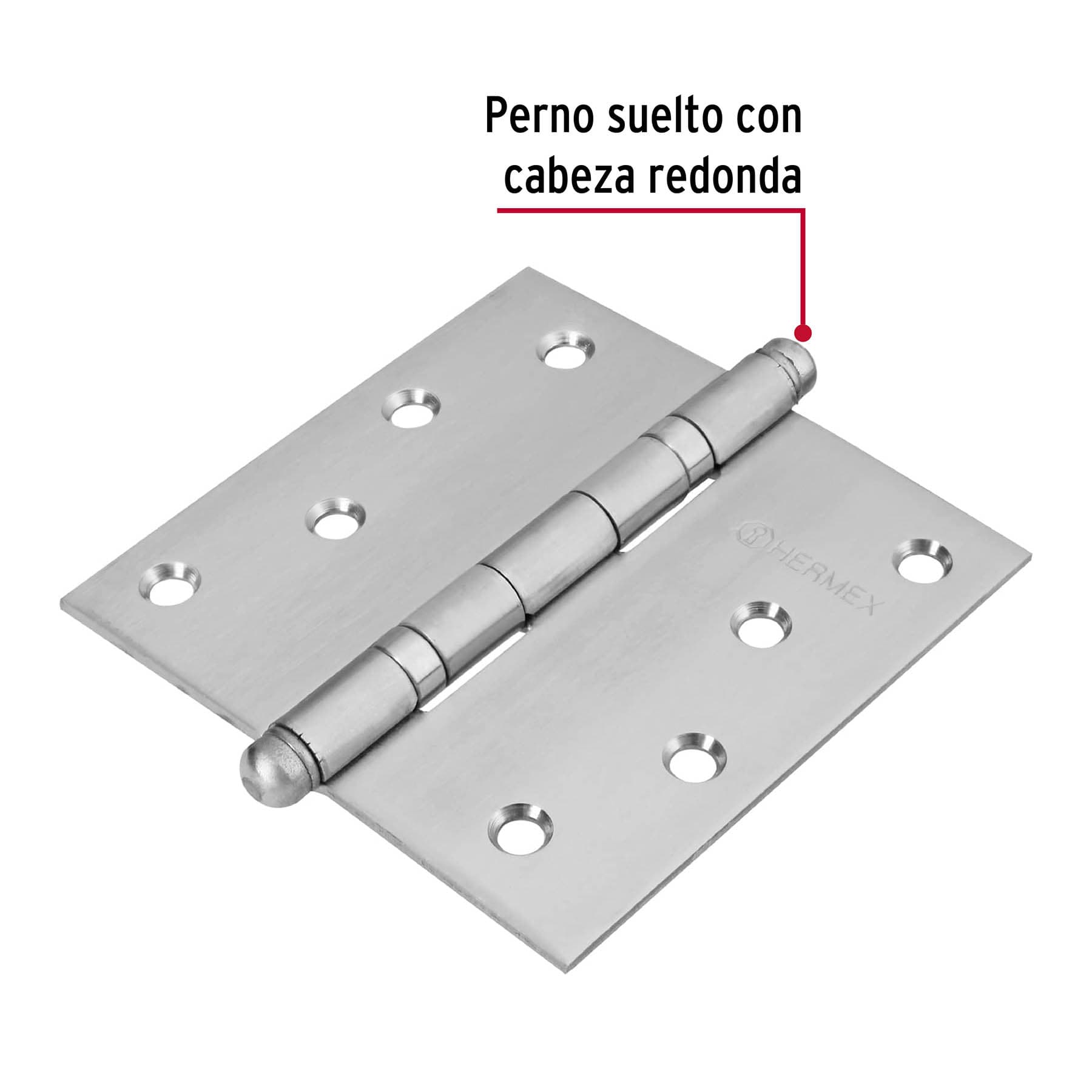 Bisagra cuadrada 4" acero inox, cabeza redonda, HERMEX