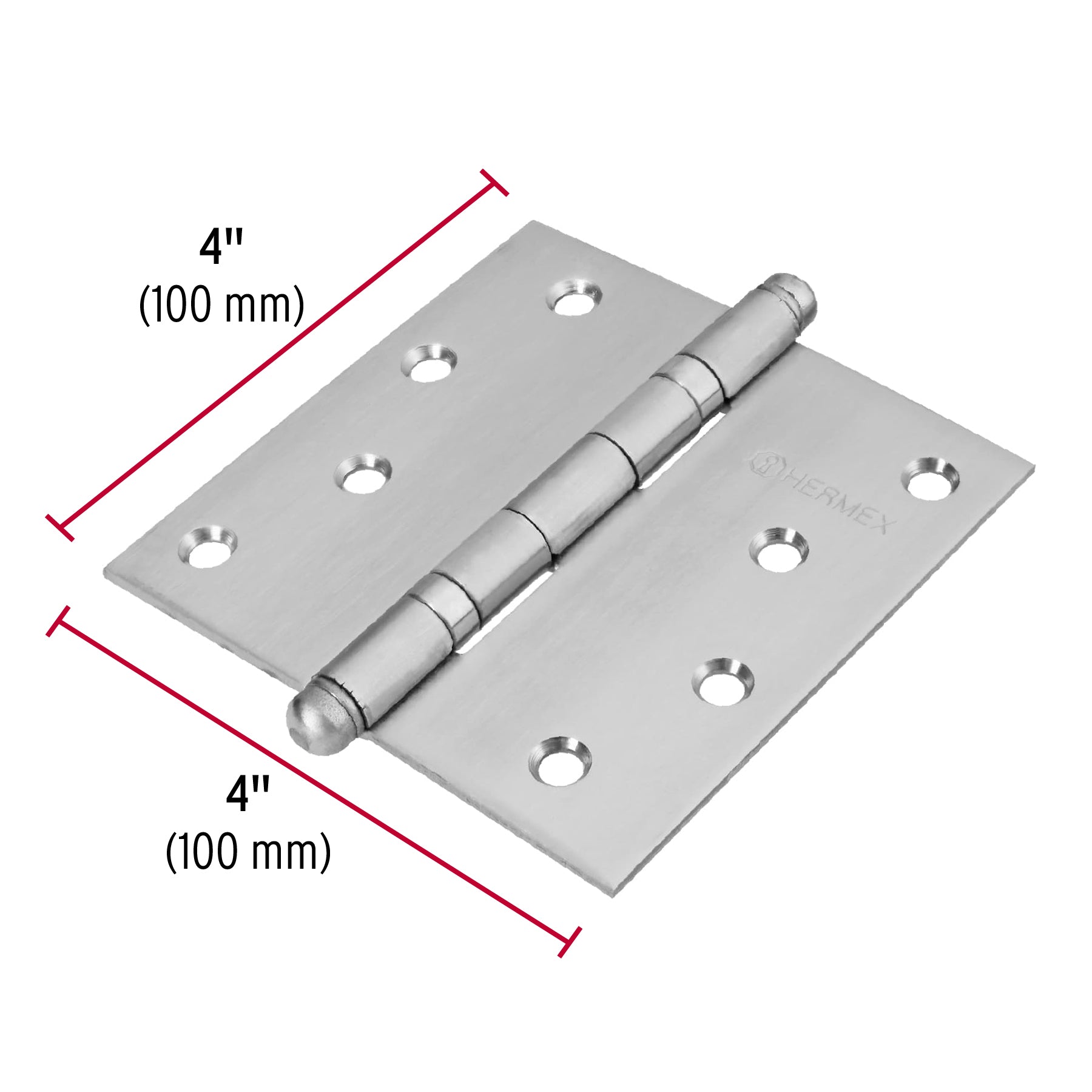Bisagra cuadrada 4" acero inox, cabeza redonda, HERMEX