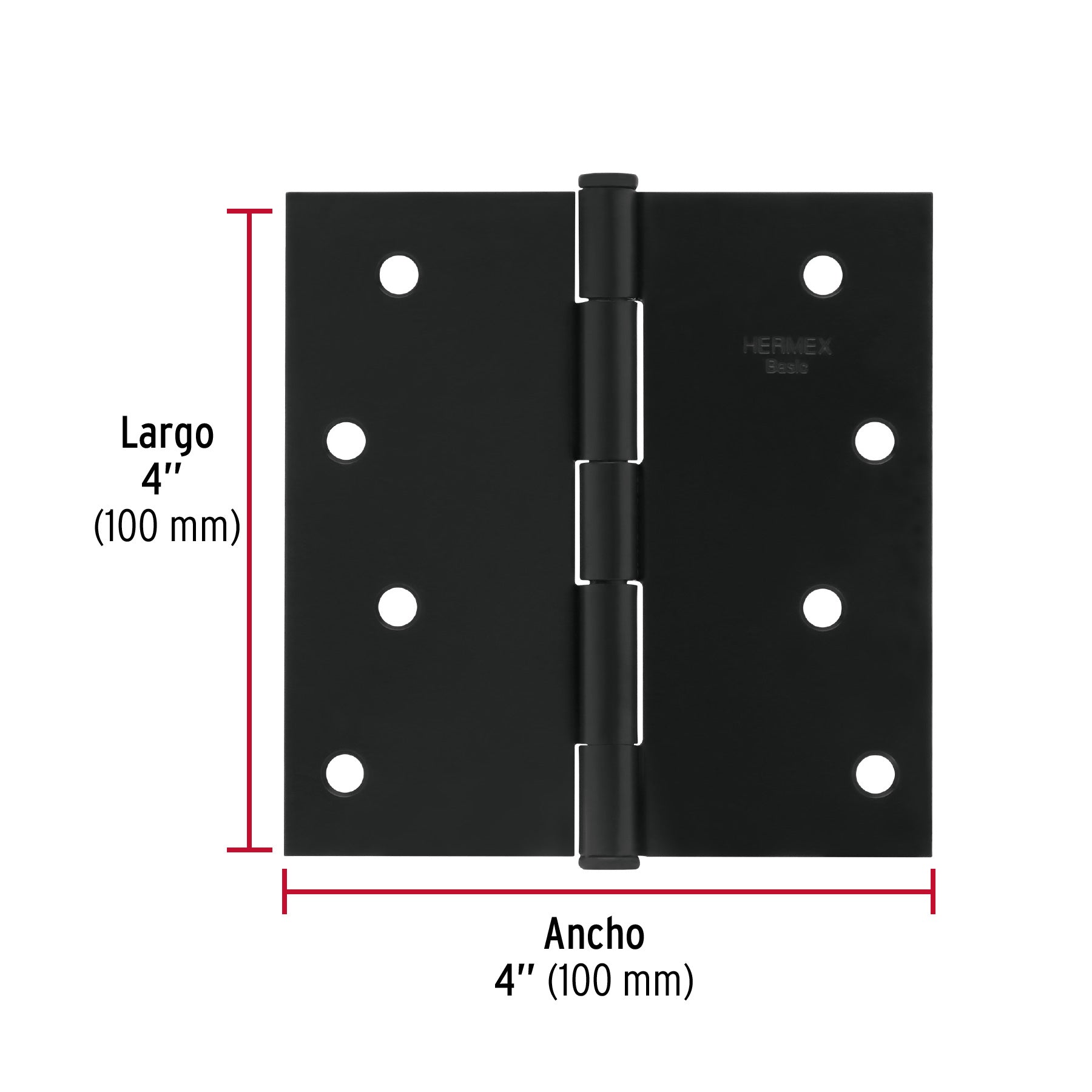 Bisagra cuadrada 4", negro mate, cabeza plana, BASIC