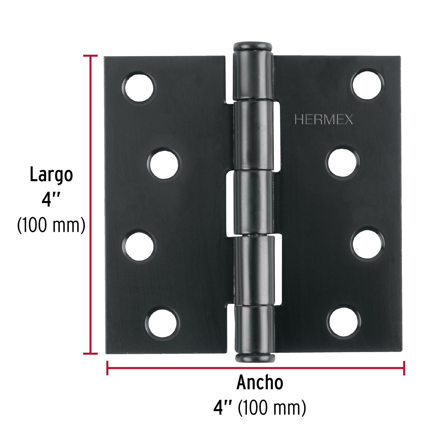 Bisagra cuadrada 4", negro mate, cabeza plana, HERMEX