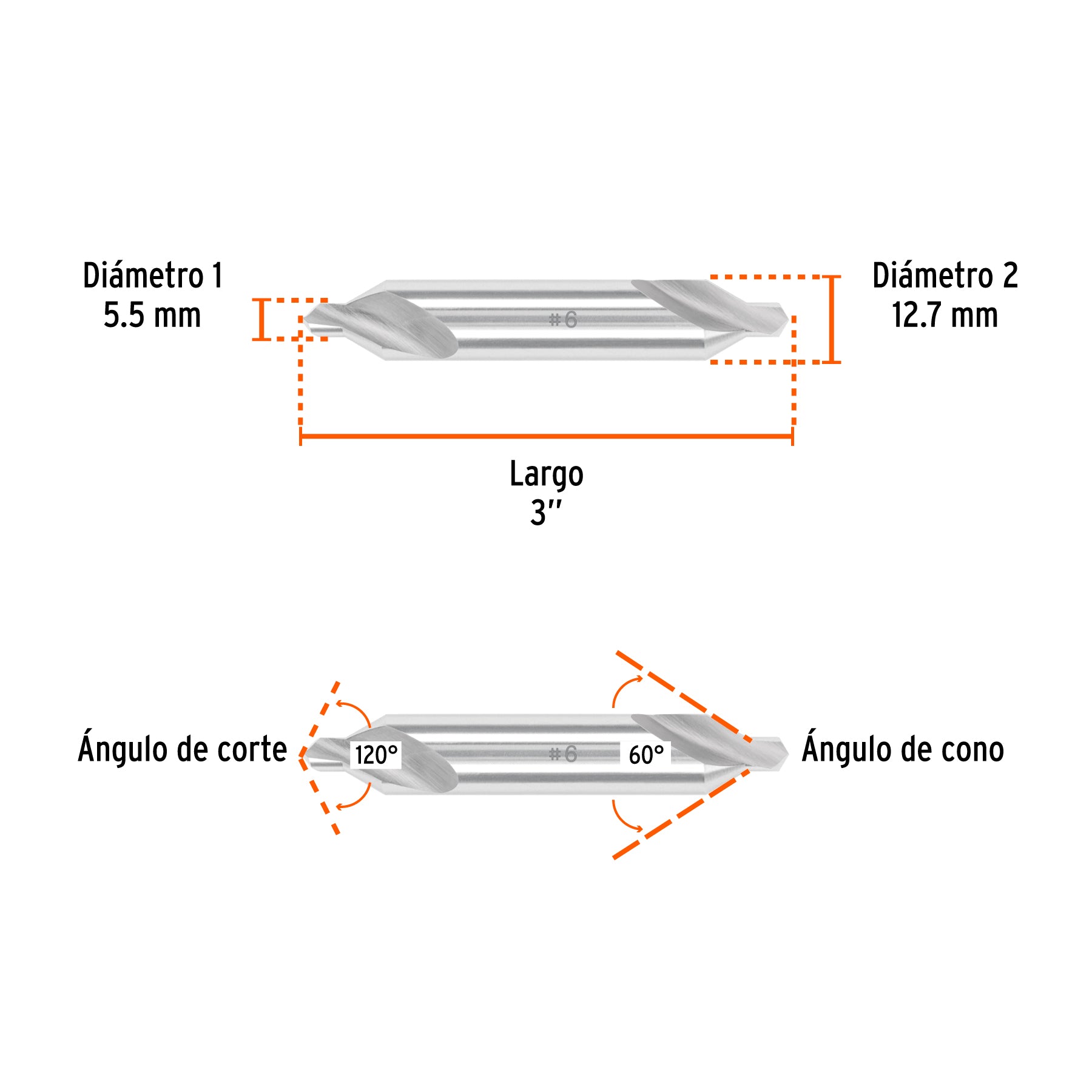 Broca para centrar con doble punta 6, TRUPER