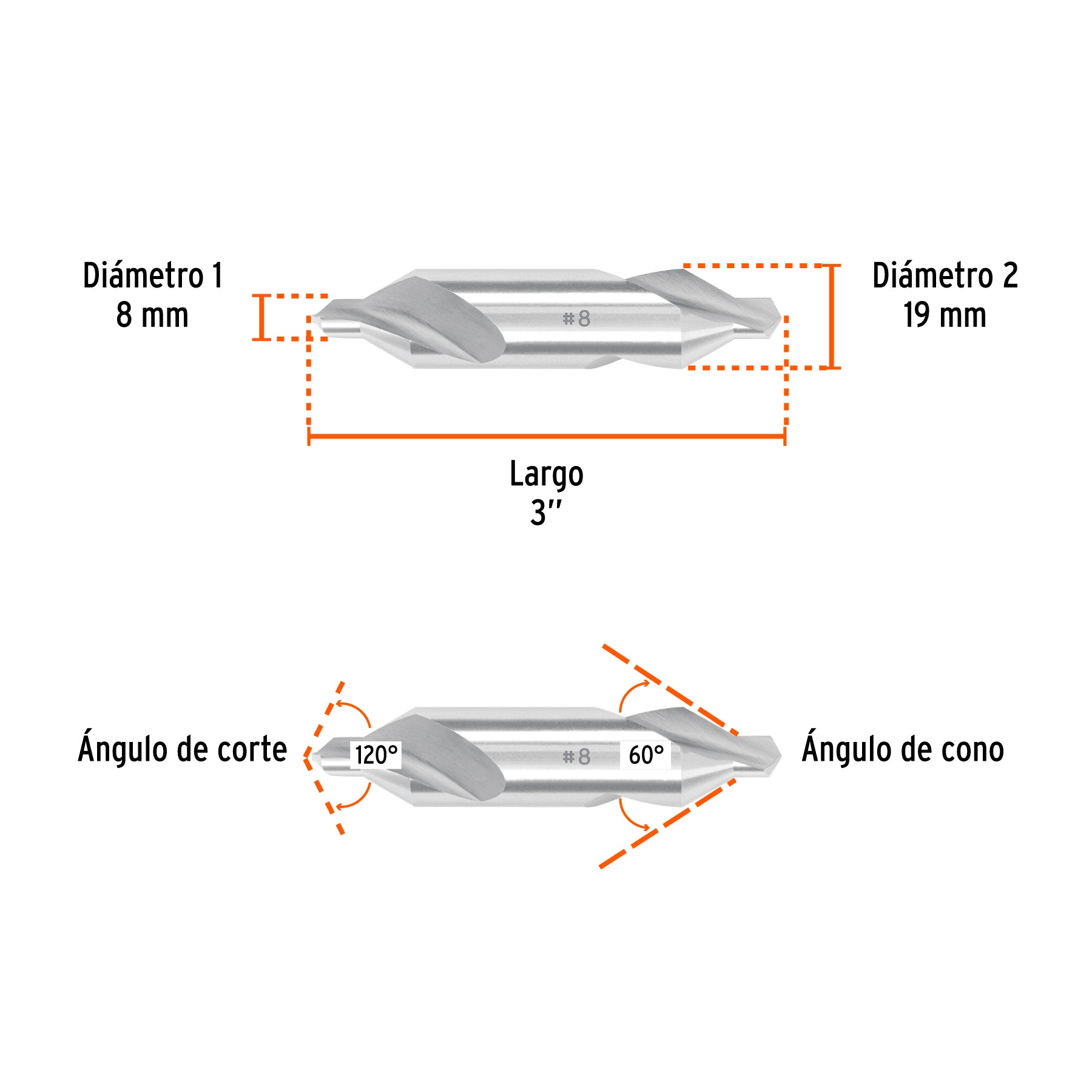 Broca para centrar con doble punta 8, TRUPER
