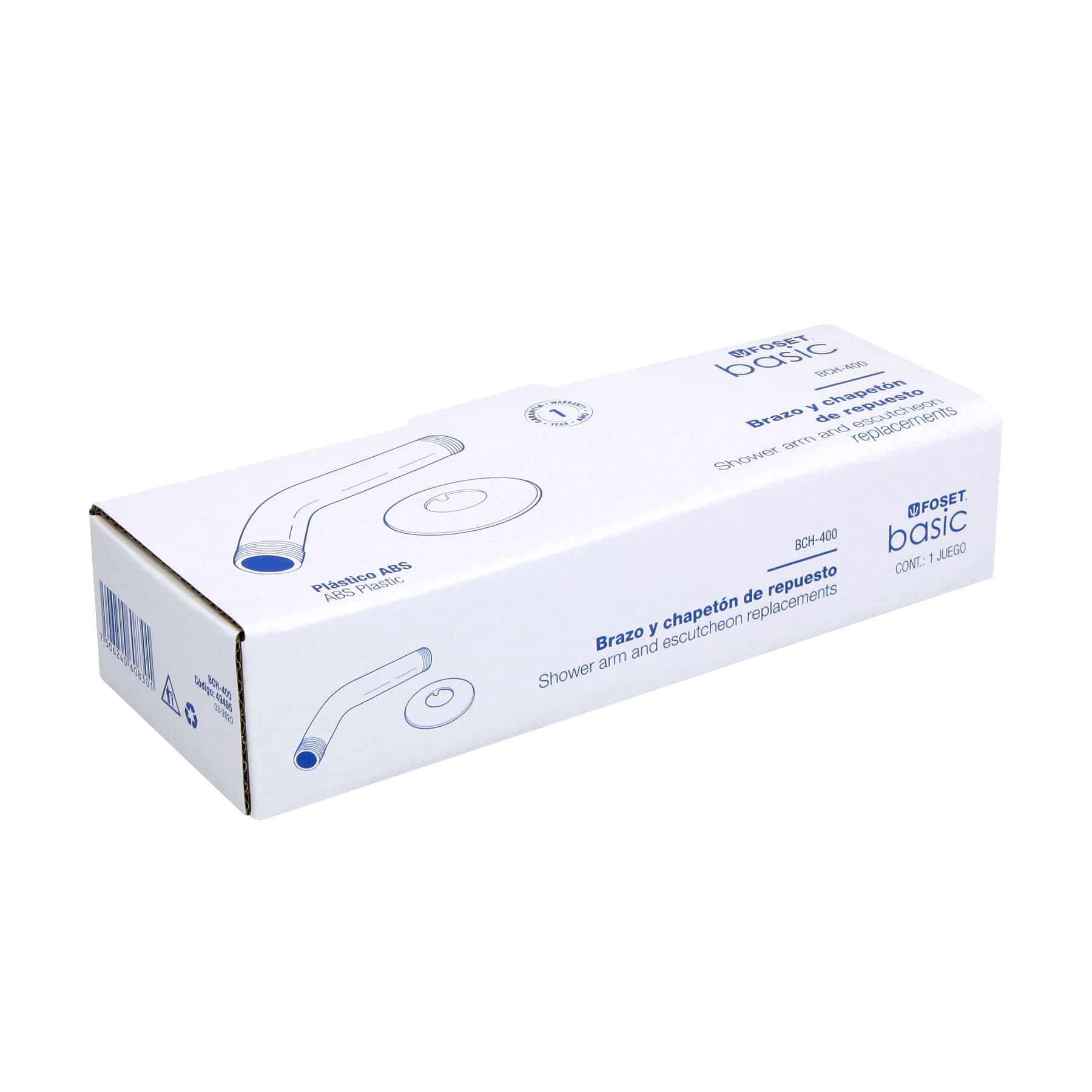 Brazo y chapetón plásticos para regadera, FOSET BASIC