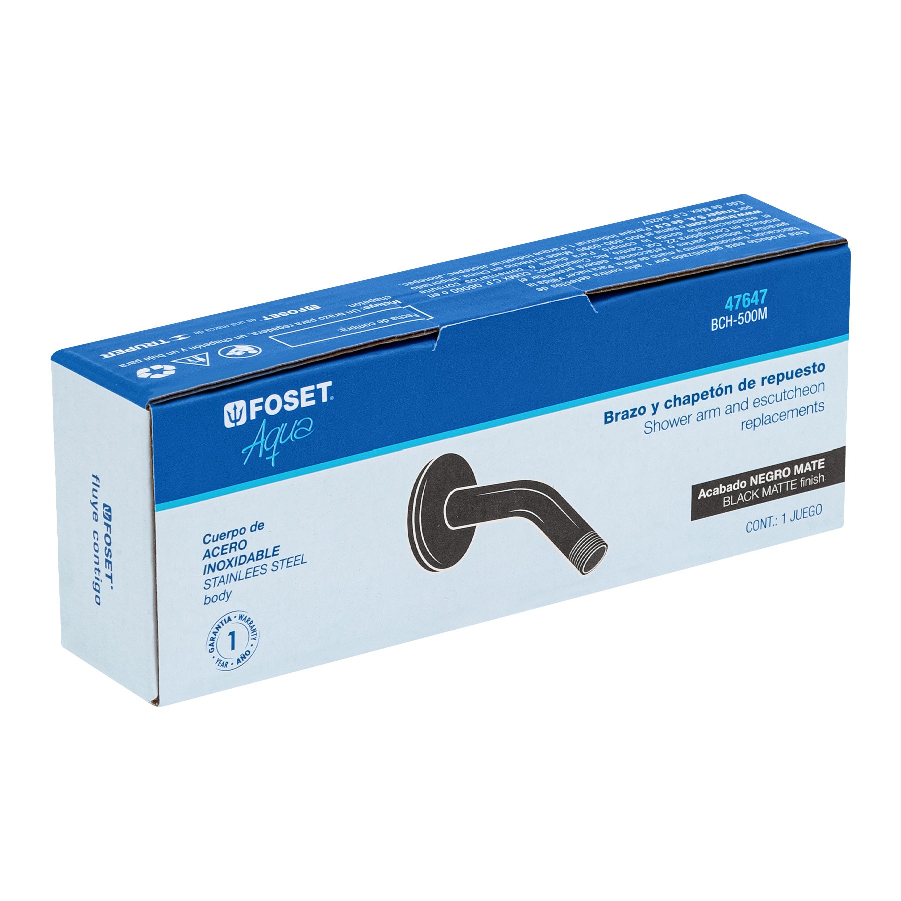 Brazo corto con chapetón para regadera, negro mate, AQUA