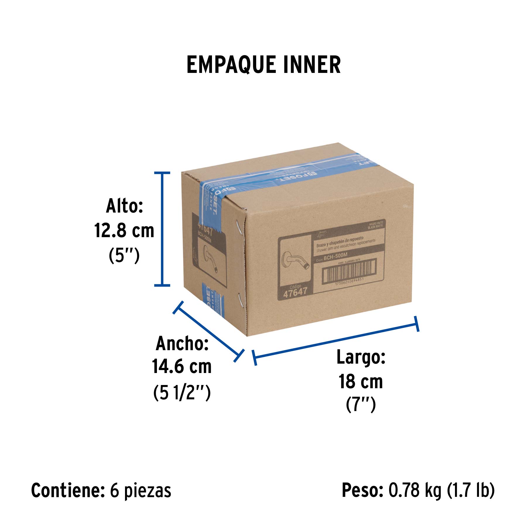 Brazo corto con chapetón para regadera, negro mate, AQUA - Empaque