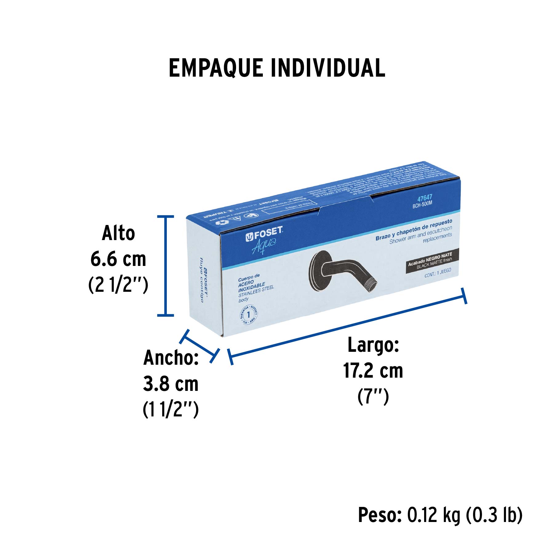 Brazo corto con chapetón para regadera, negro mate, AQUA - Empaque