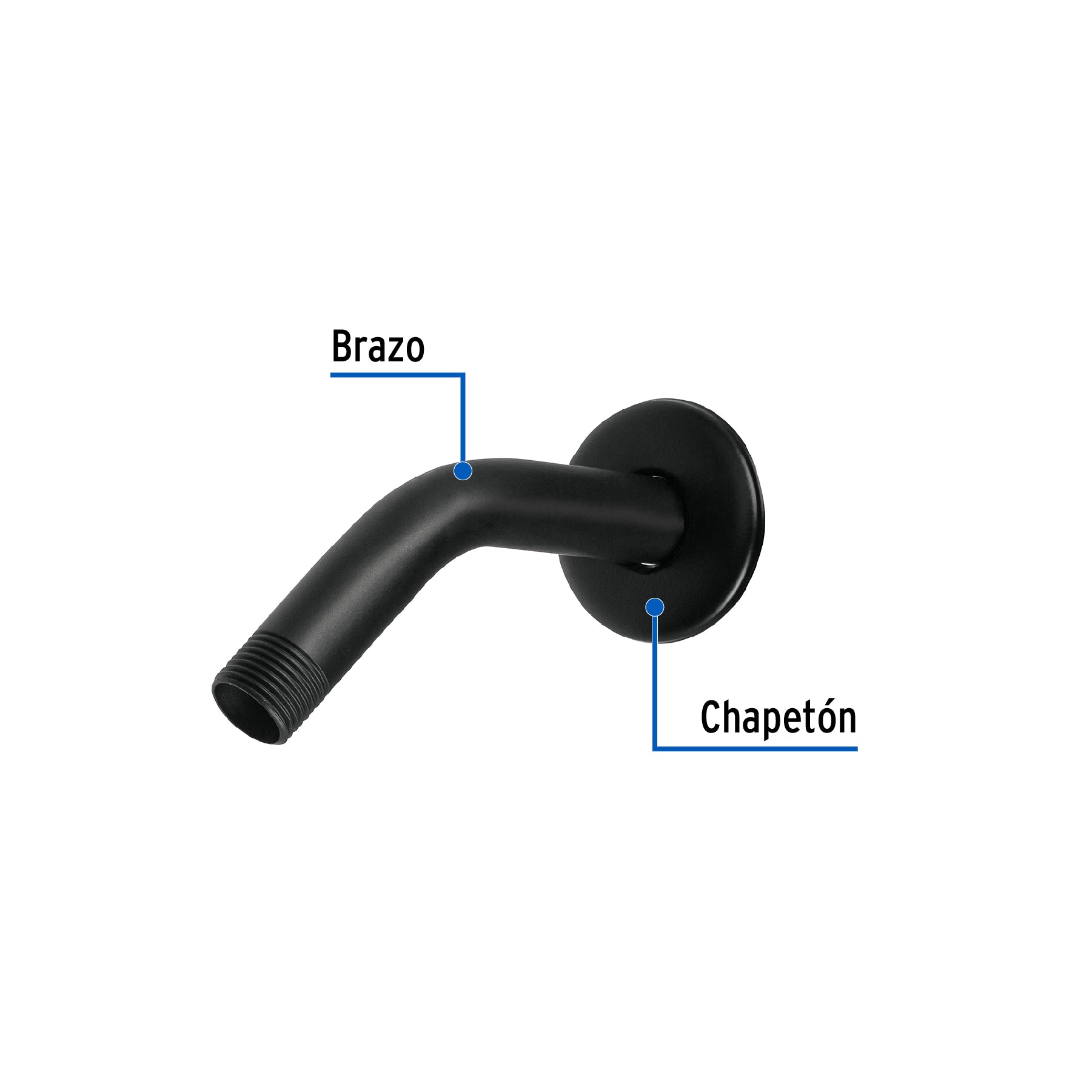 Brazo corto con chapetón para regadera, negro mate, AQUA