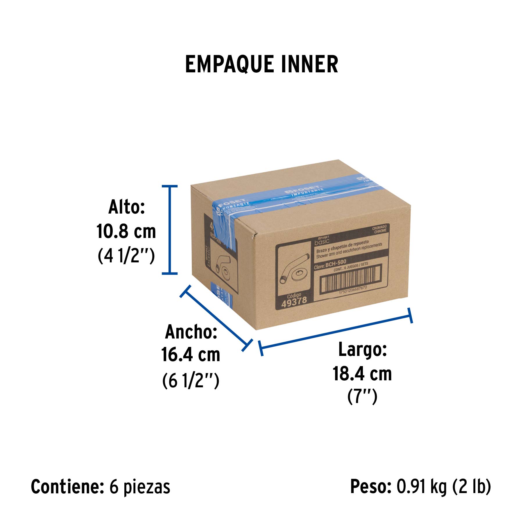 Brazo de acero cromado y chapetón de acero inox p/regadera - Empaque