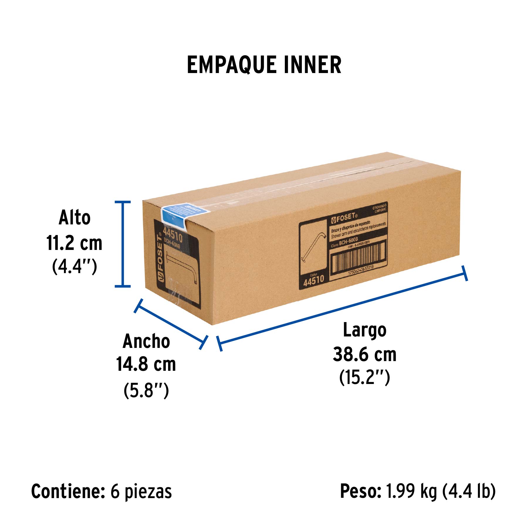 Brazo y chapetón de repuesto para regadera, blíster, AQUA - Empaque