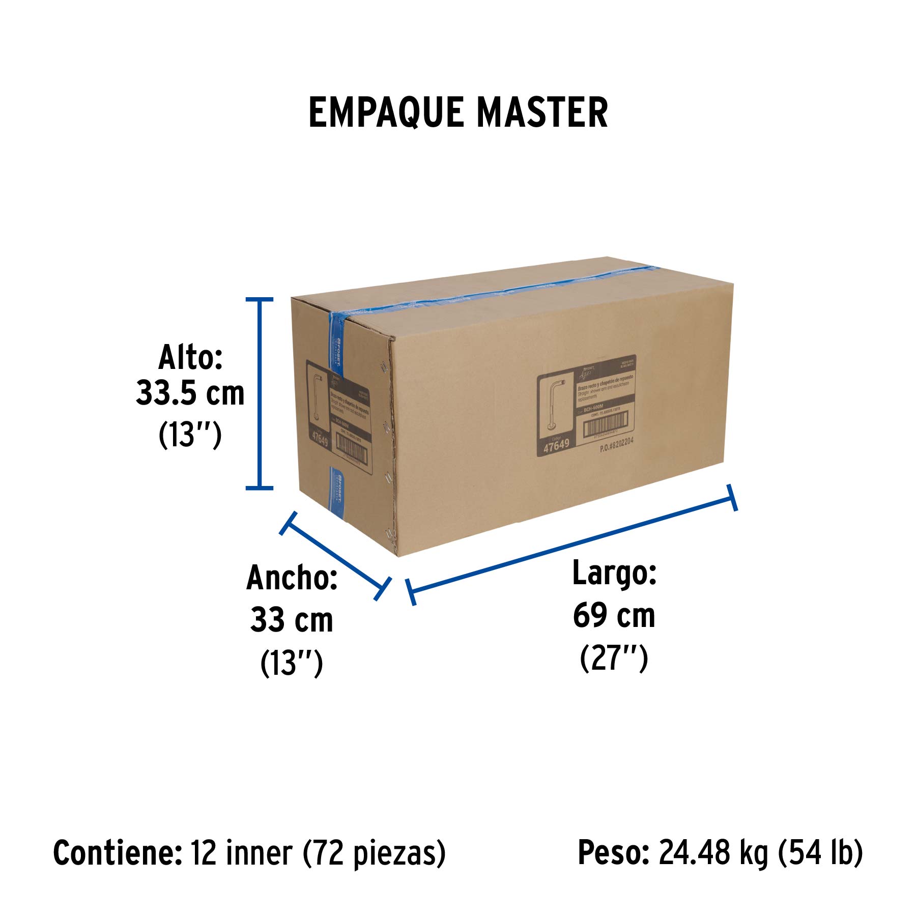 Brazo recto con chapetón para regadera, 30 cm, negro mate - Empaque
