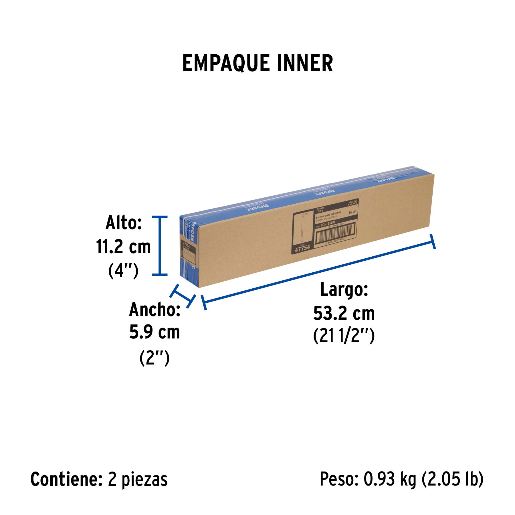 Brazo recto 50 cm con chapetón para regadera, negro mate - Empaque