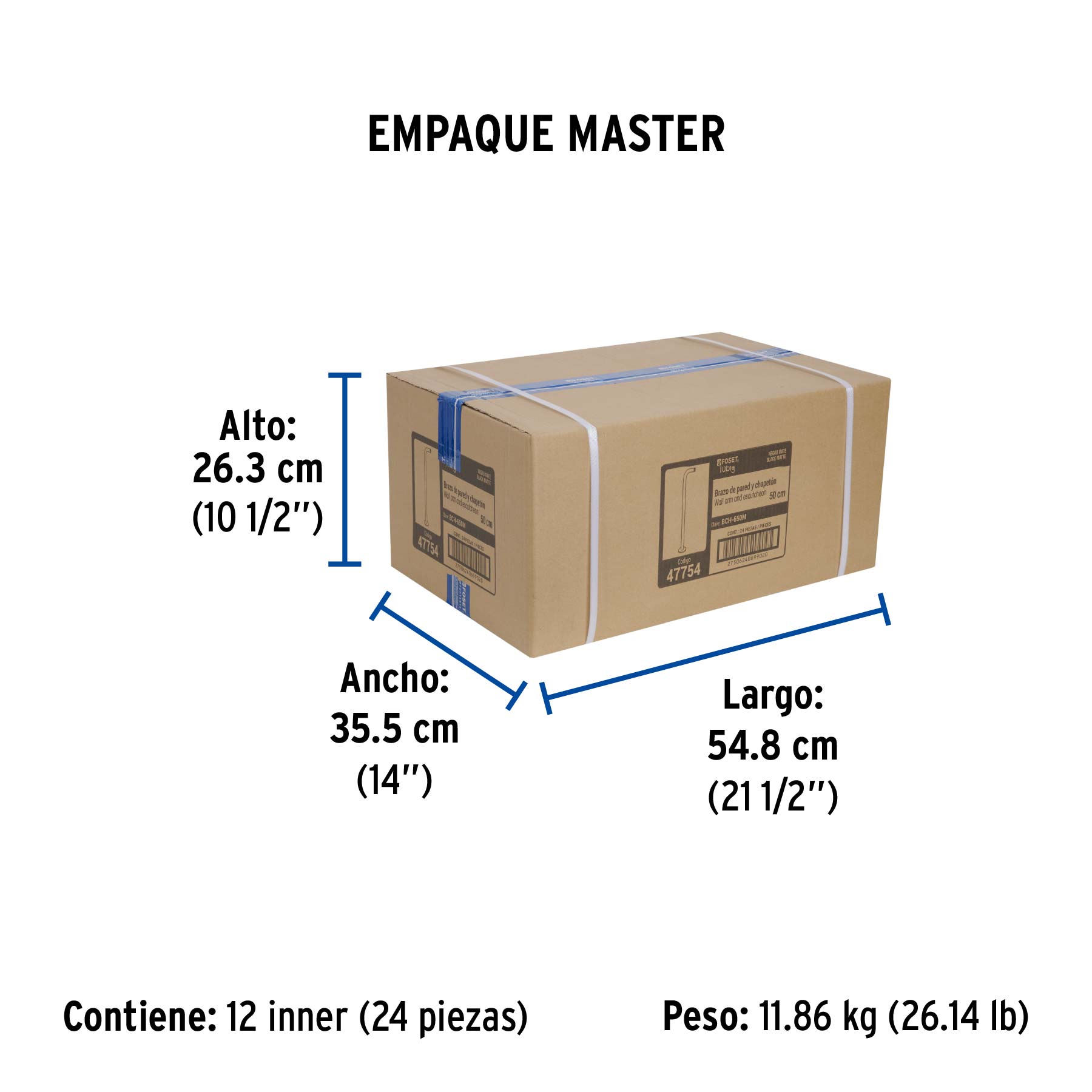Brazo recto 50 cm con chapetón para regadera, negro mate - Empaque