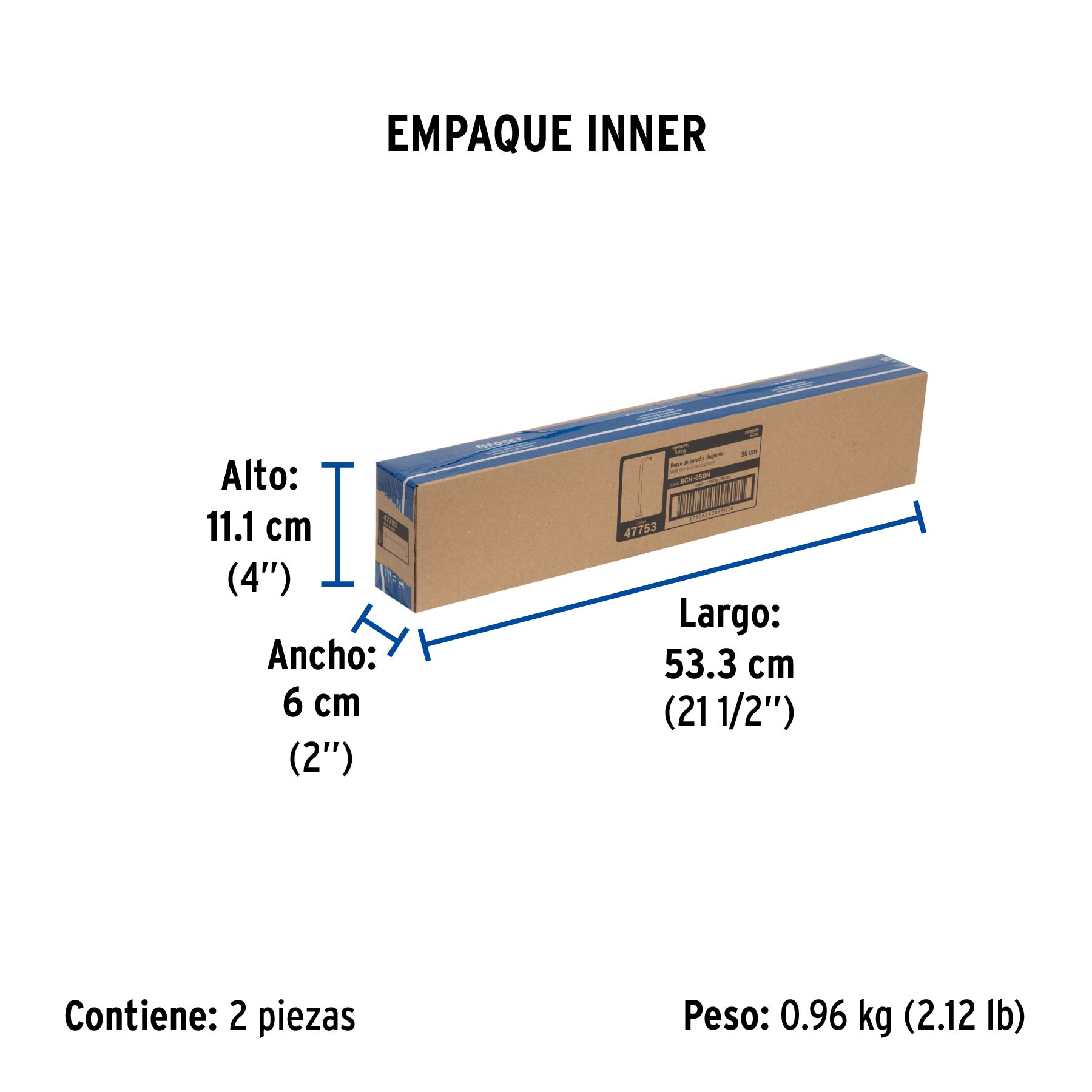 Brazo recto 50 cm con chapetón para regadera, satín, FOSET - Empaque