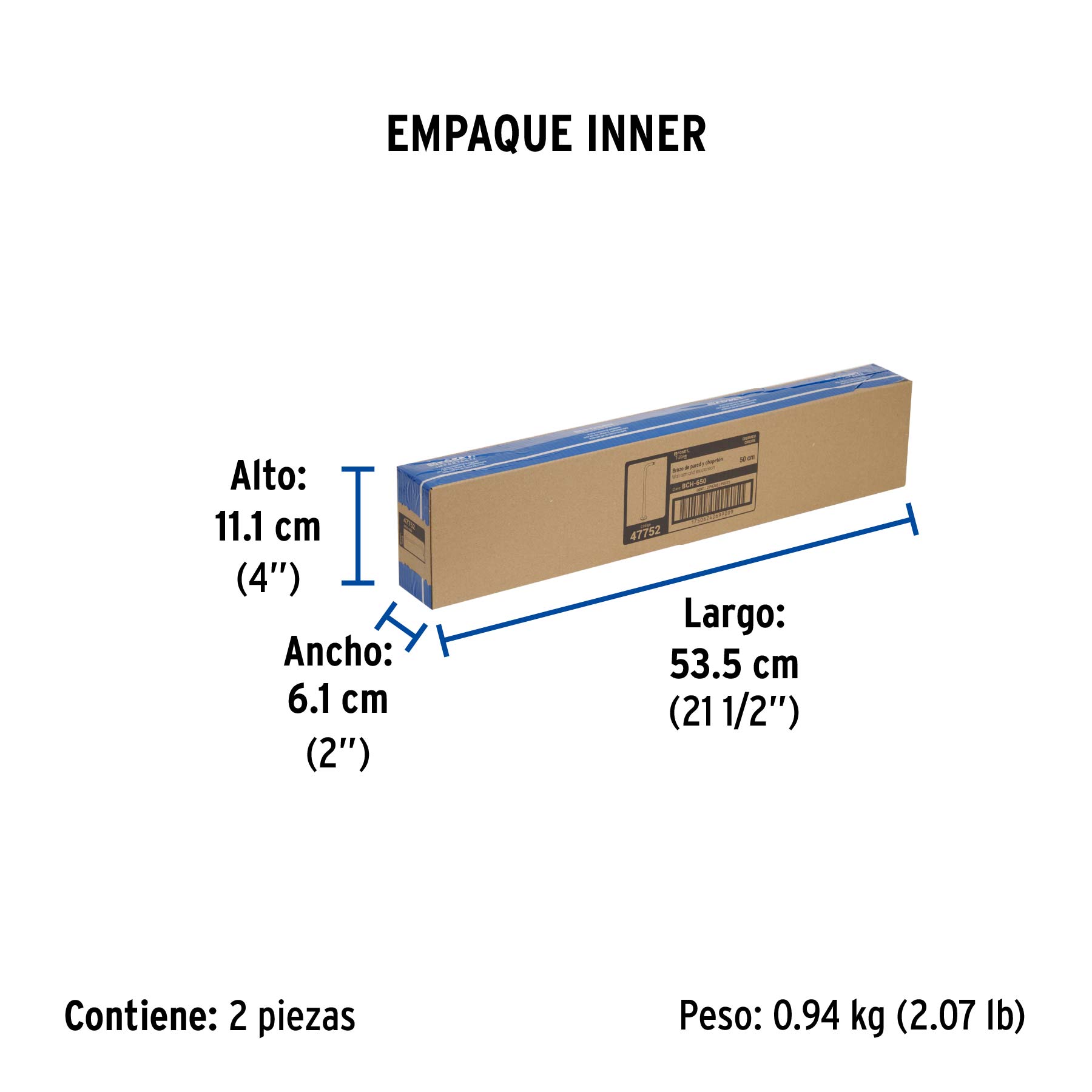 Brazo recto 50 cm con chapetón para regadera, cromo, FOSET - Empaque
