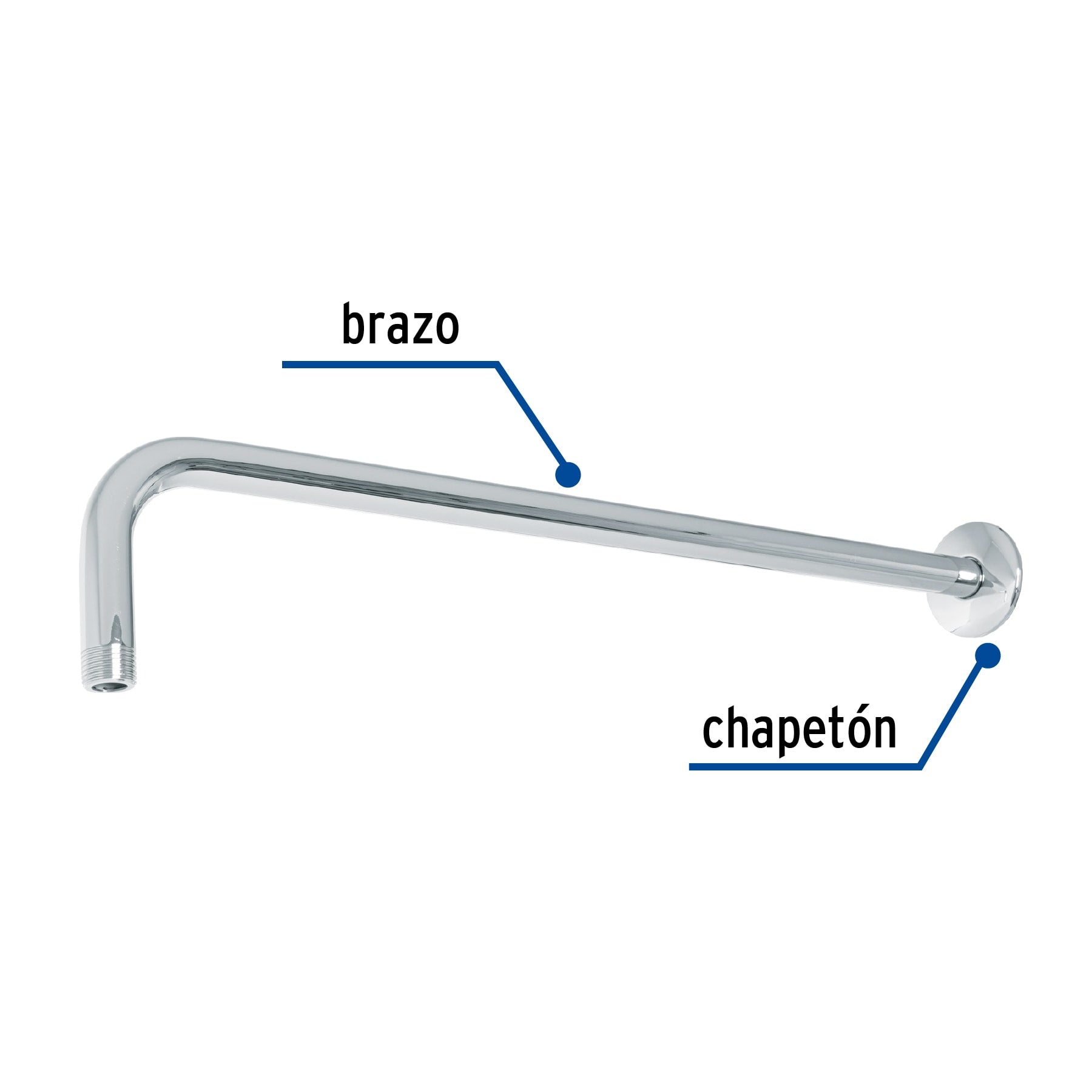 Brazo recto 50 cm con chapetón para regadera, cromo, FOSET